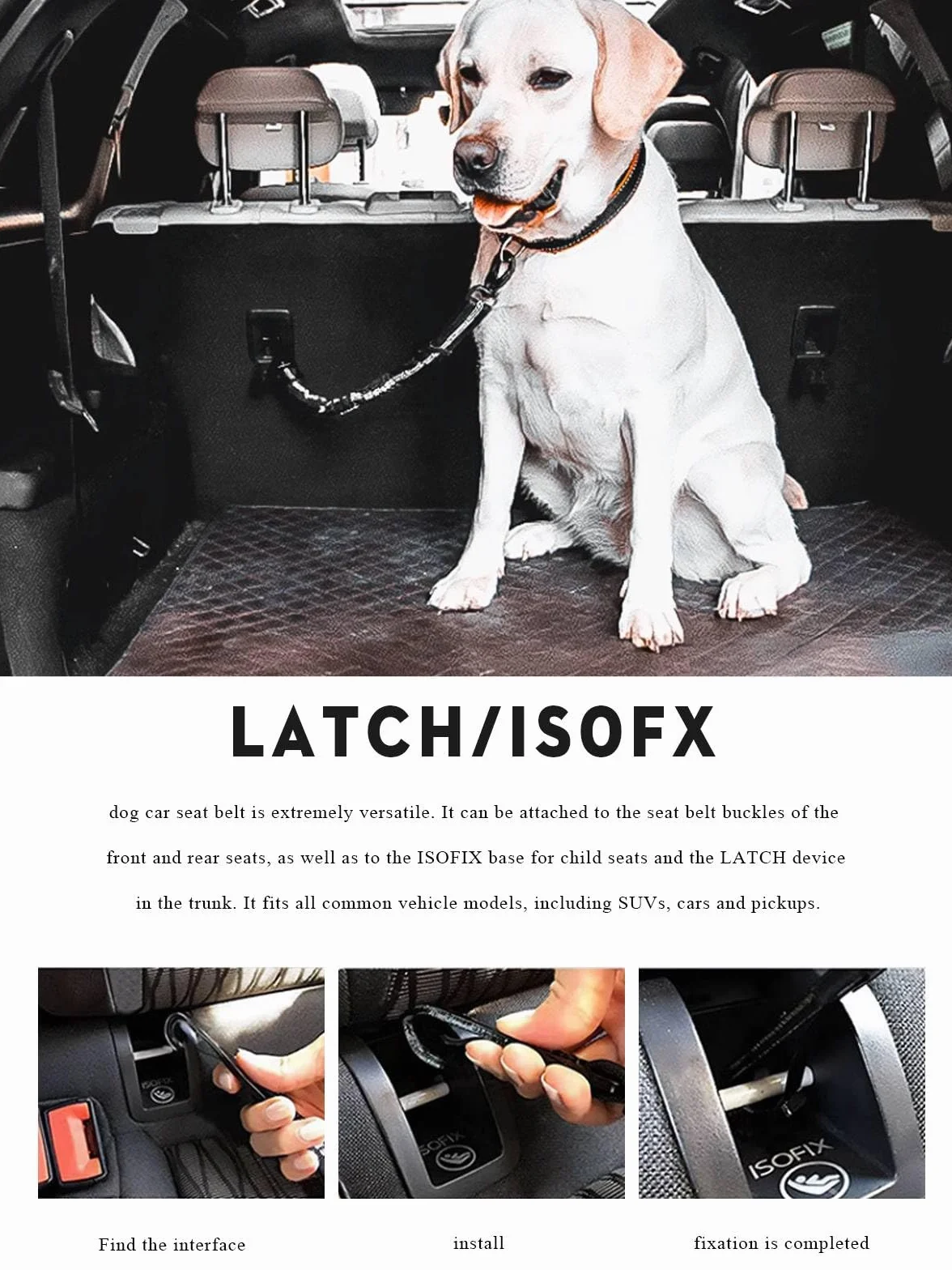 Ceinture securite Chien Voiture, Harnais Laisse Voiture Chien Attache avec Absorption des Chocs élastique et Mousqueton en métal pour Tous Les Chiens et Chats
