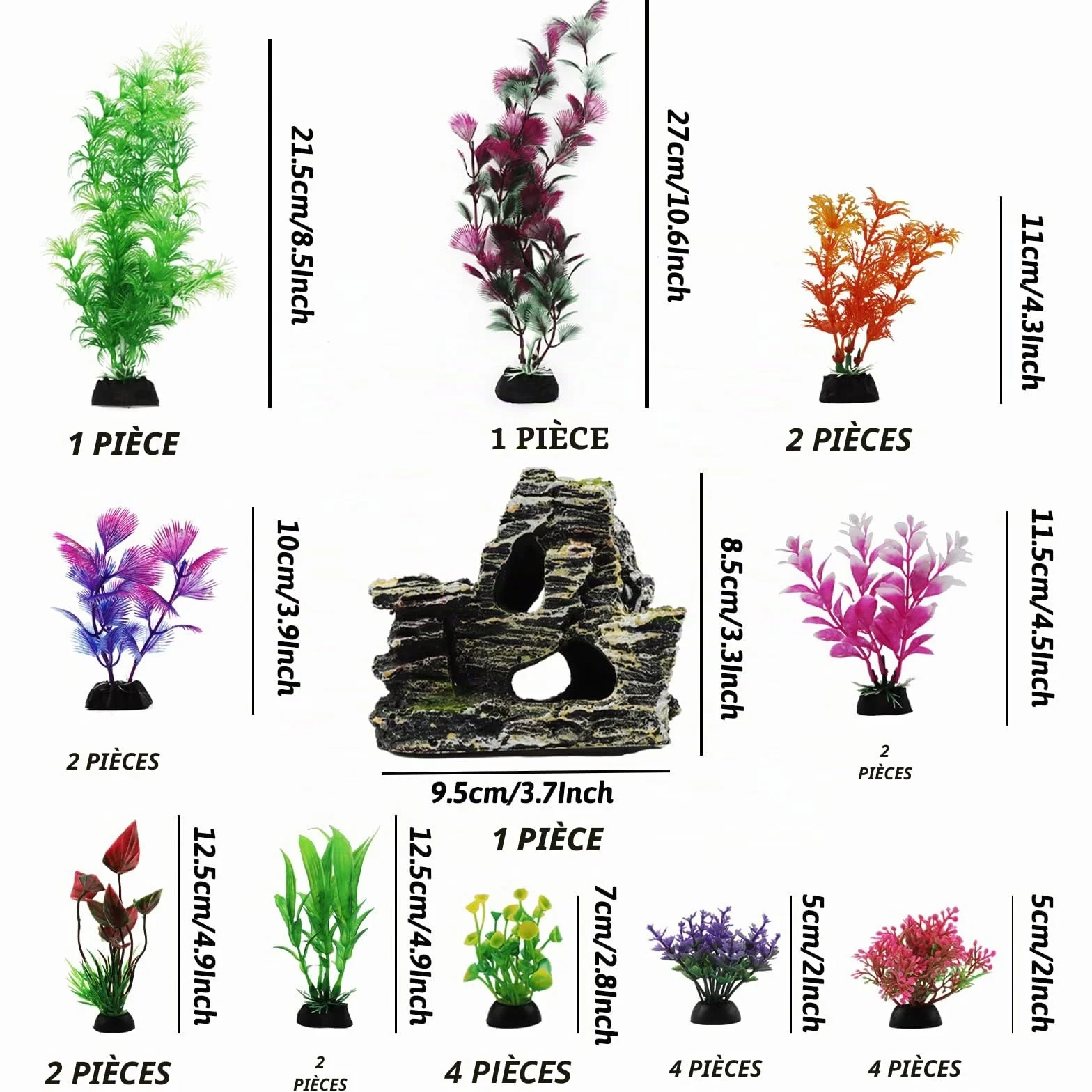 QUOZUO 25 Pièces Décoration Aquarium Artificielle Plante Rocher Polyrésine Grotte Cachette Poissons