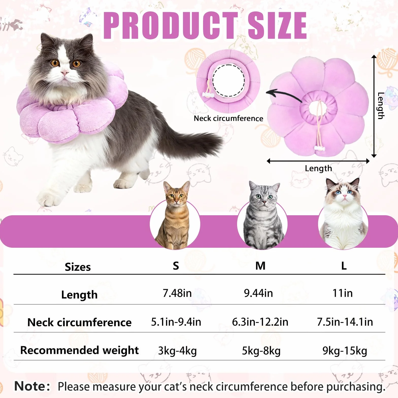 QKURT Colerette Chat Anti Léchage, Doux et Confortable Ajustable Collerettes Chat pour Chatons Anti Lechage Après Chirurgie, Joli Tournesol