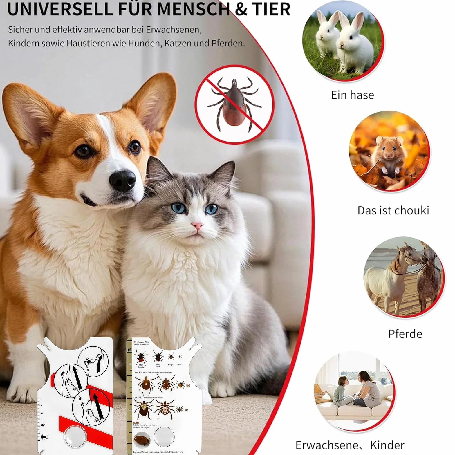Carte De Retrait De Tiques - Tire-Tique Avec Loupe, Nettoyage Rapide, Pour Humains, Chiens, Chats