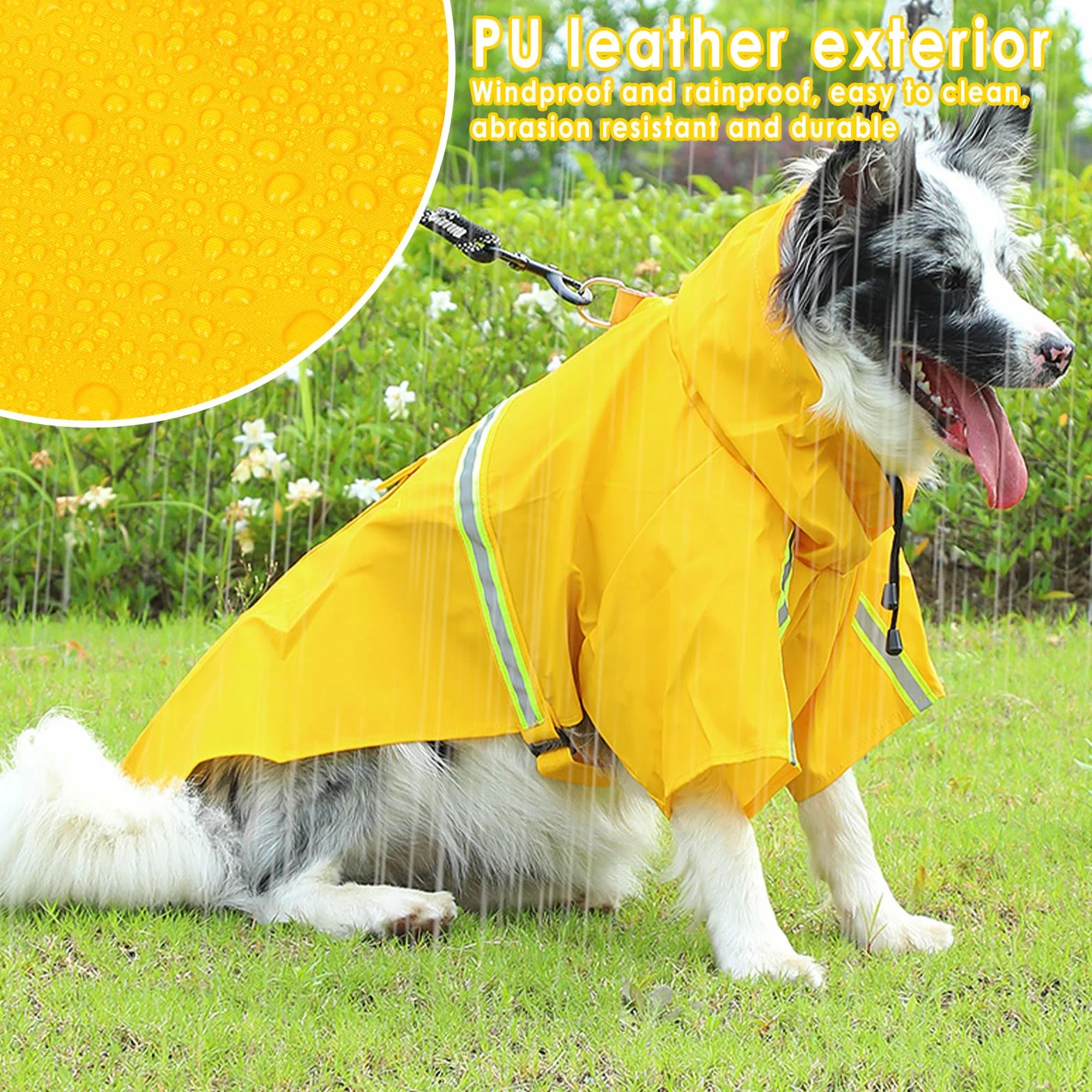 Imperméable Chien Grande Taille, Veste Imperméable pour Chien, Etanche et Coupe-Vent Manteaux Imperméables pour Chiens, Chiot Poncho de Pluie avec Bandes Réfléchissantes (Jaune, 4XL)
