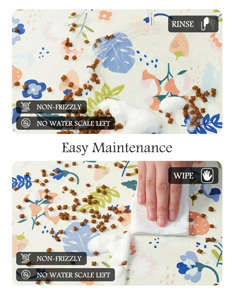 Tapis d'alimentation absorbant pour animal de compagnie pour gamelle de nourriture et d'eau, ne tache pas, séchage rapide, accessoires pour animaux de compagnie, bol pour buveurs désordonnés (fleurs