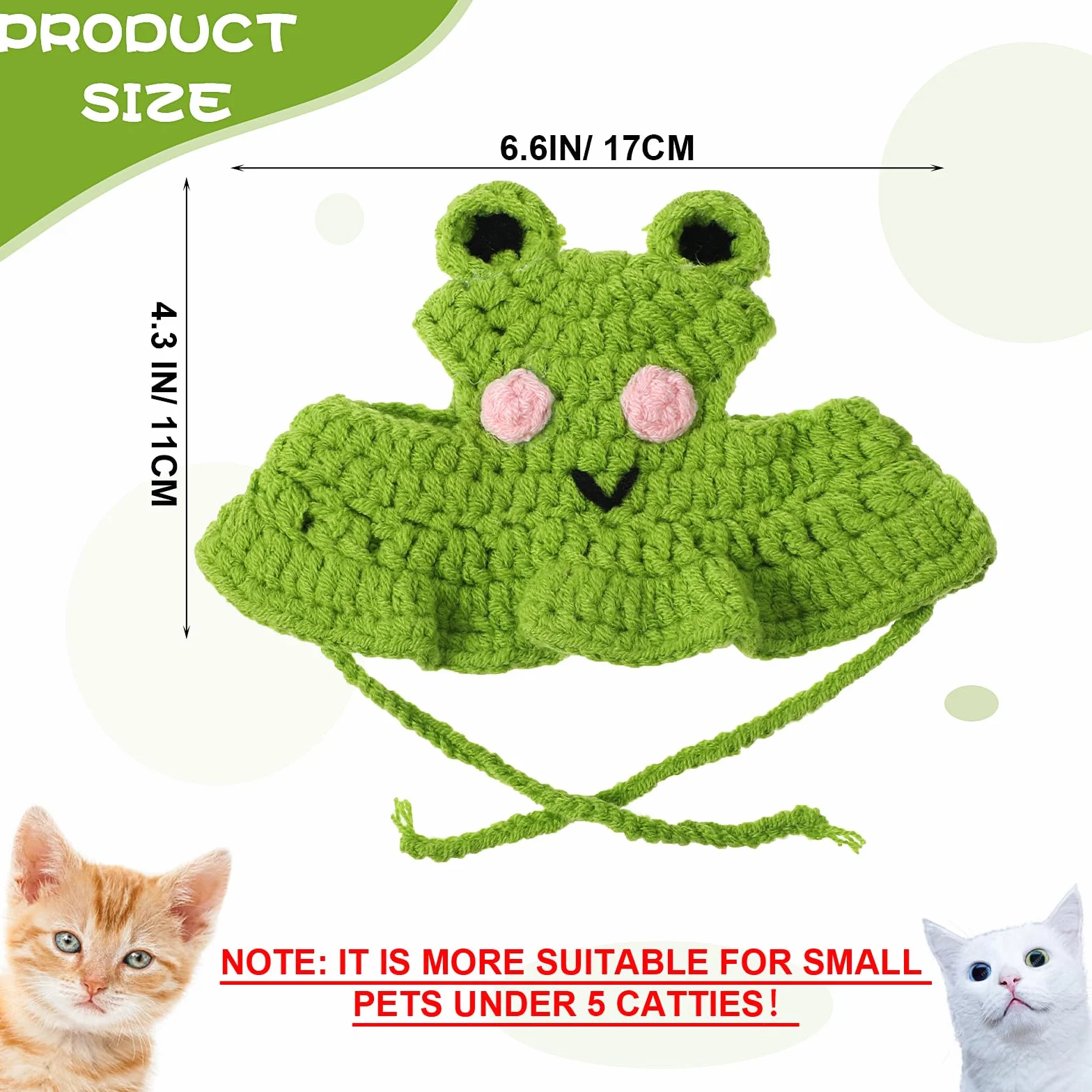 Chapeau d'Halloween en laine pour animal de compagnie - Bonnet tricoté pour chat - Costume de Noël (vert)