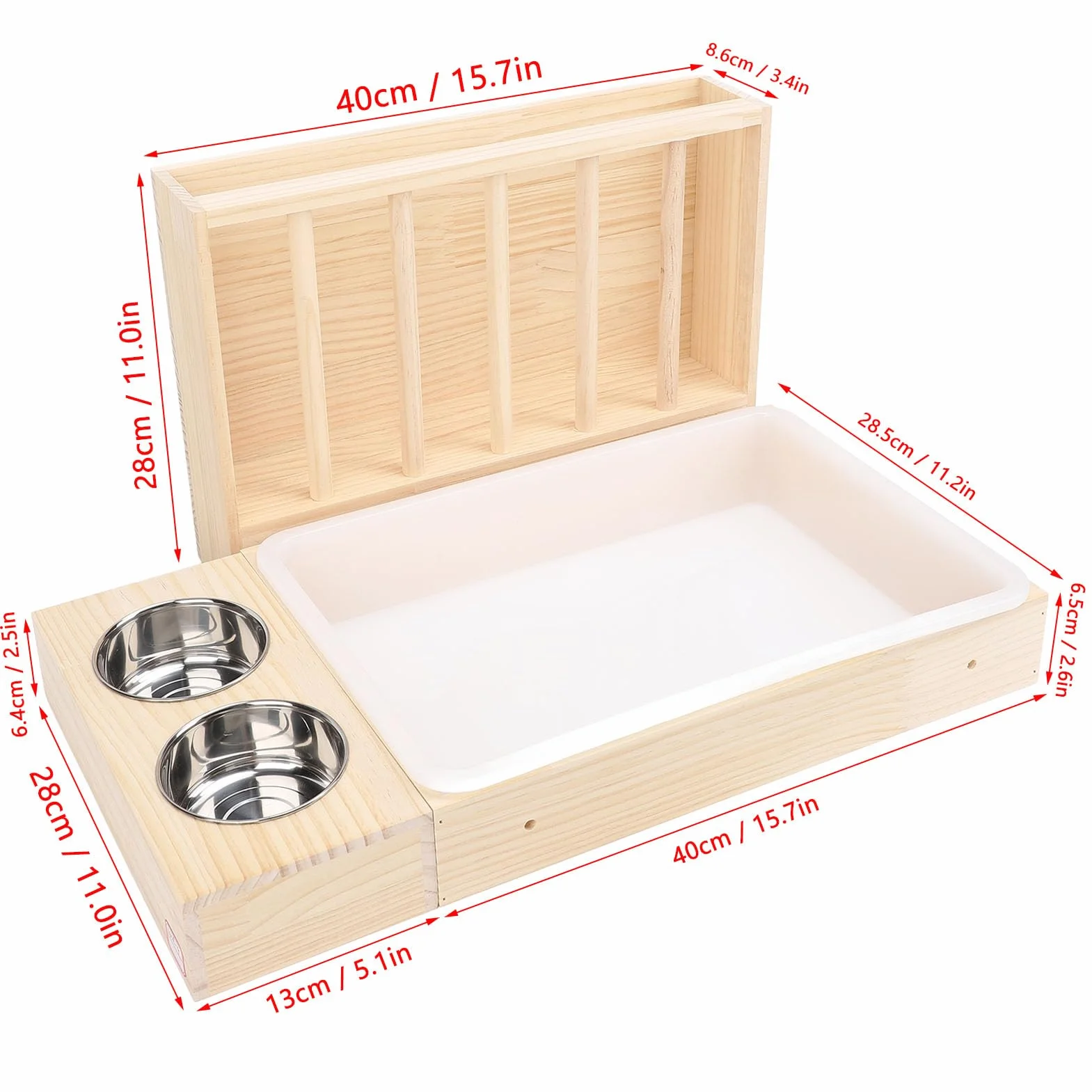 Grand Support en Bois pour Lapins avec 2 Bols, Mangeoire WC Litière Combo