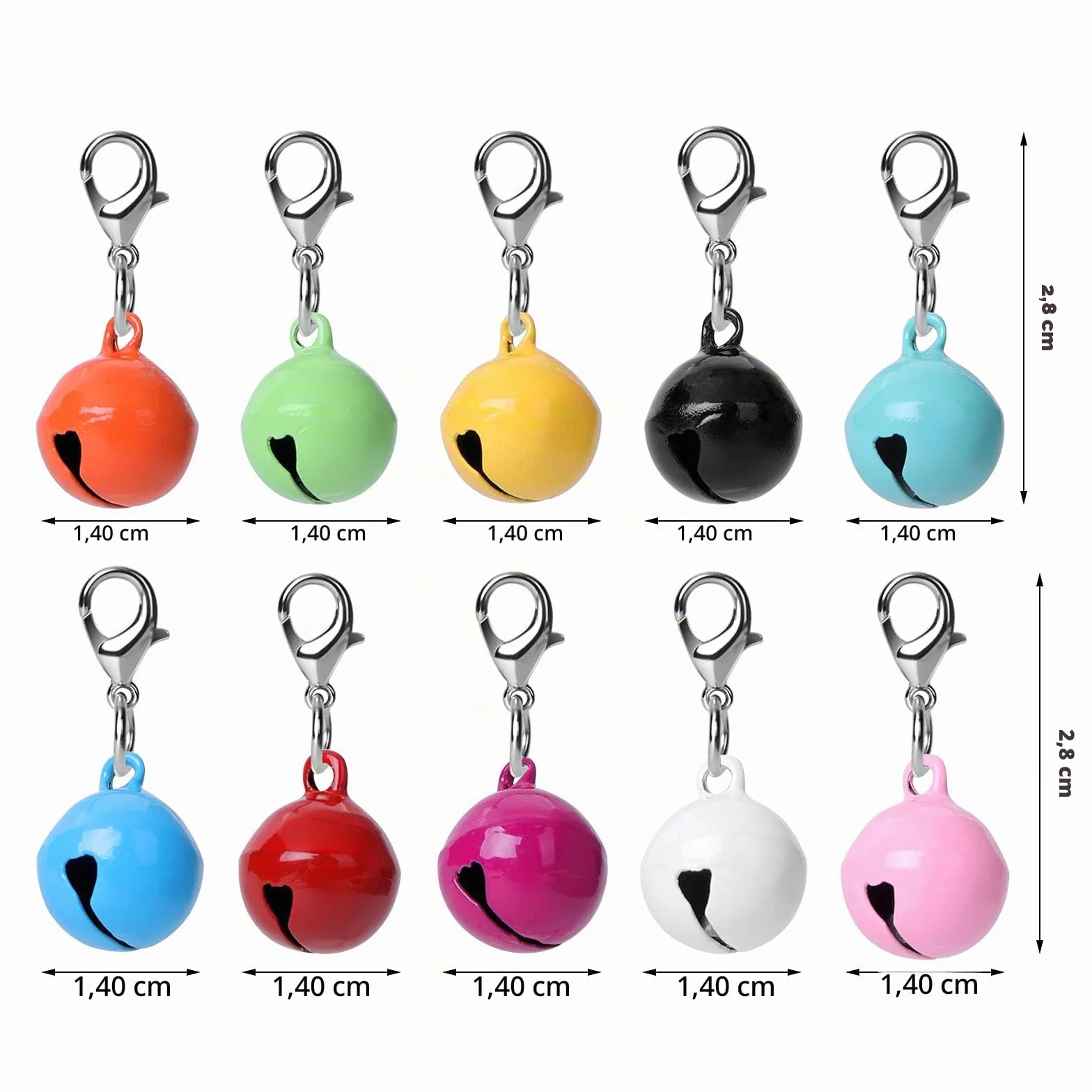 Molain Lot de 10 clochettes colorées pour collier chat chien, avec fermoirs, accessoires animaux