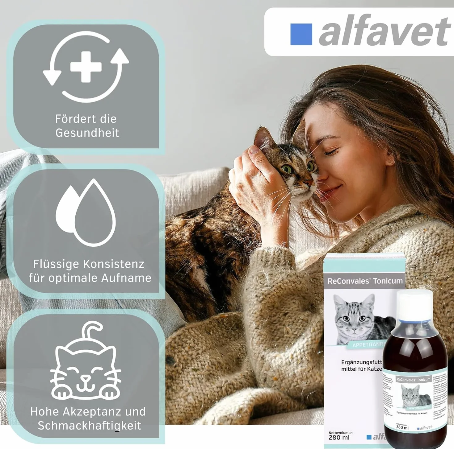 alfavet ReConvales Tonicum Chat, complément alimentaire diététique pour convalescence et poids insuffisant, 12 x 45 ML