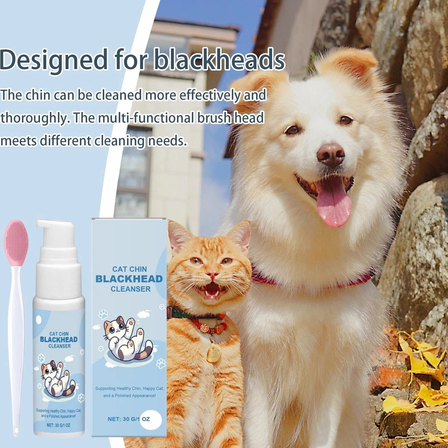 Crème pour l'acné de chat 30 g Kit de soins pour le menton avec brosse de nettoyage