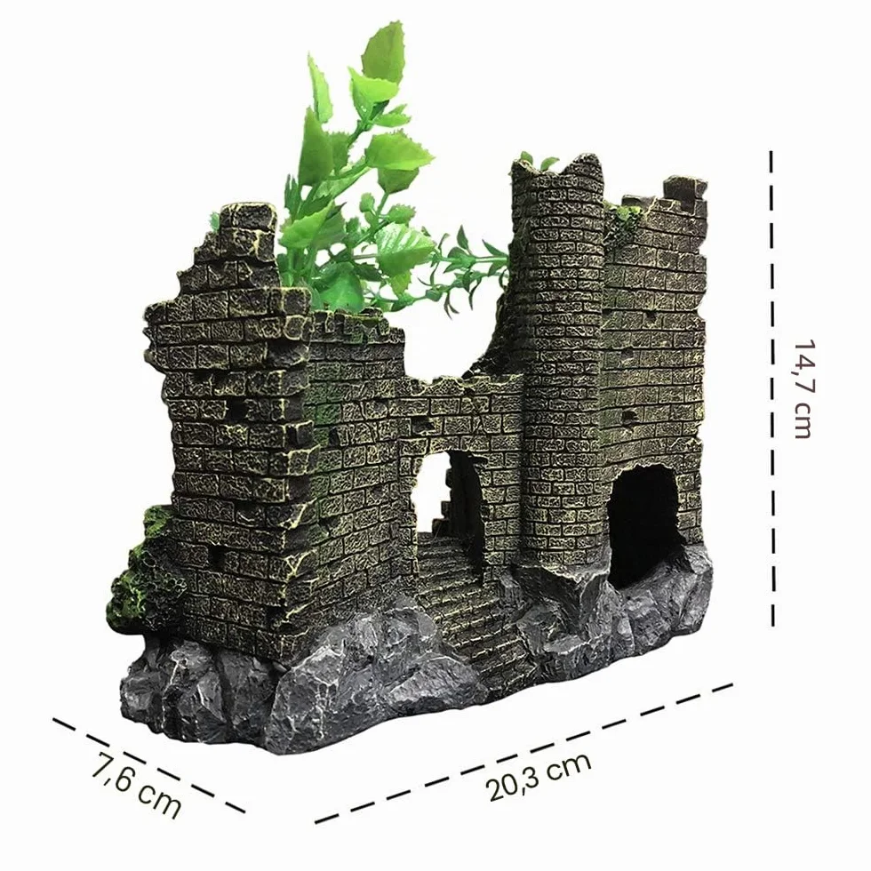 SLOCME Décorations de château médiéval en résine pour aquarium - Ornement paysage, accessoires décoration, abri château poissons Betta reptiles