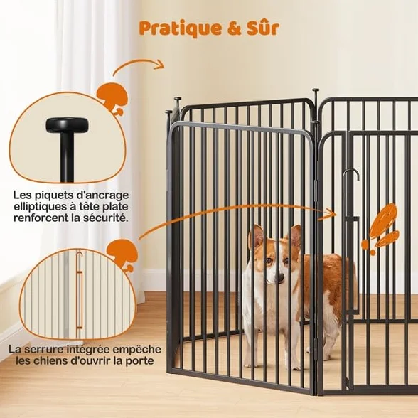 Yaheetech Parc pour Chiens 8 Panneaux 80 cm Hauteur Cage Chenil Chien avec Serrure Fils métalliques 8 mm