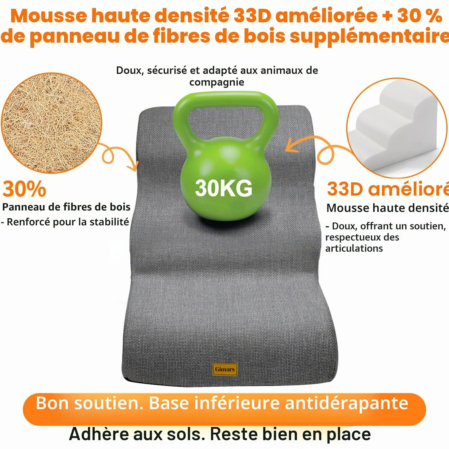 Gimars Escalier Robuste Extra Large pour Chiens en Mousse Haute densité 30D Anti-dérapant