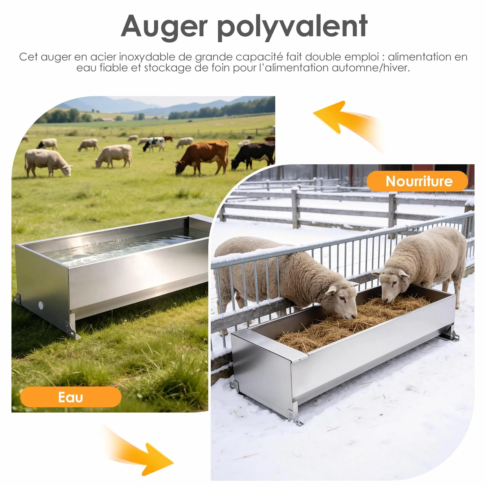 Bac à Abreuvoir Automatique 50 litres avec Flotteur 1/2 Pouce et Kit de Connexion pour Chevaux Chèvres Bœufs