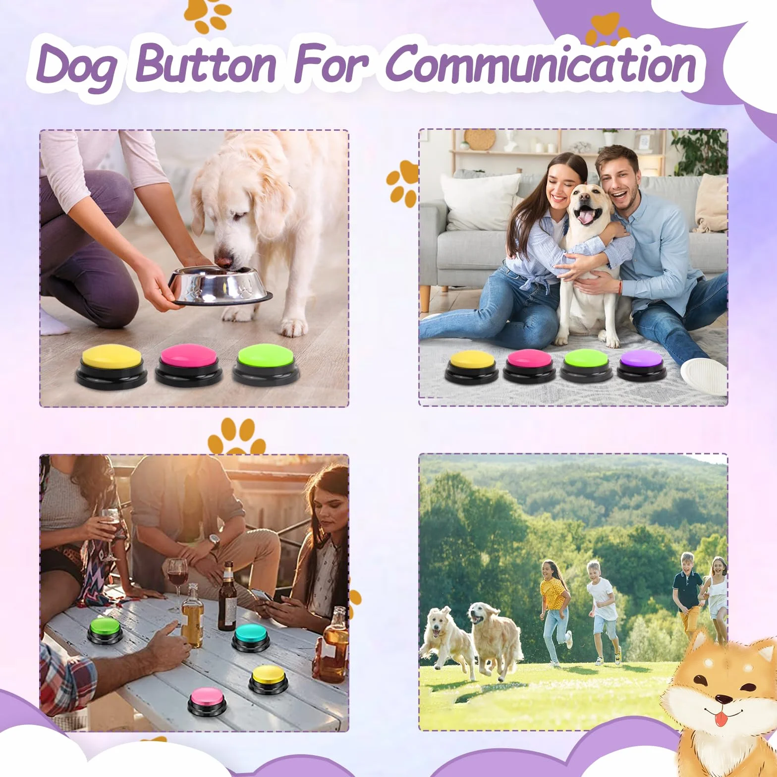 5 Pièces Chien Entraînement Boutons, Animaux Compagnie Communication Boutons, 30 Secondes Enregistrable Boutons de Réponse Parlant, Dressage Buzzer pour Chien Chiots Chat lEntraînement Communication