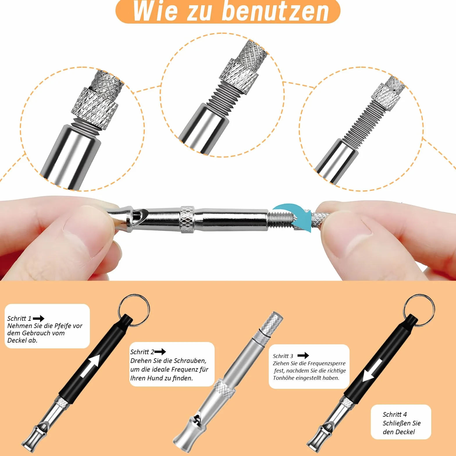 Sifflet pour chien à haute fréquence silencieux - Accessoire anti-aboiement ultrasonique avec cordon - Noir