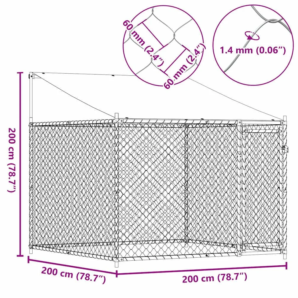 Chenil Extérieur avec Toit pour Chien, Cage Métal Acier Galvanisé Gris 2x2x2 m