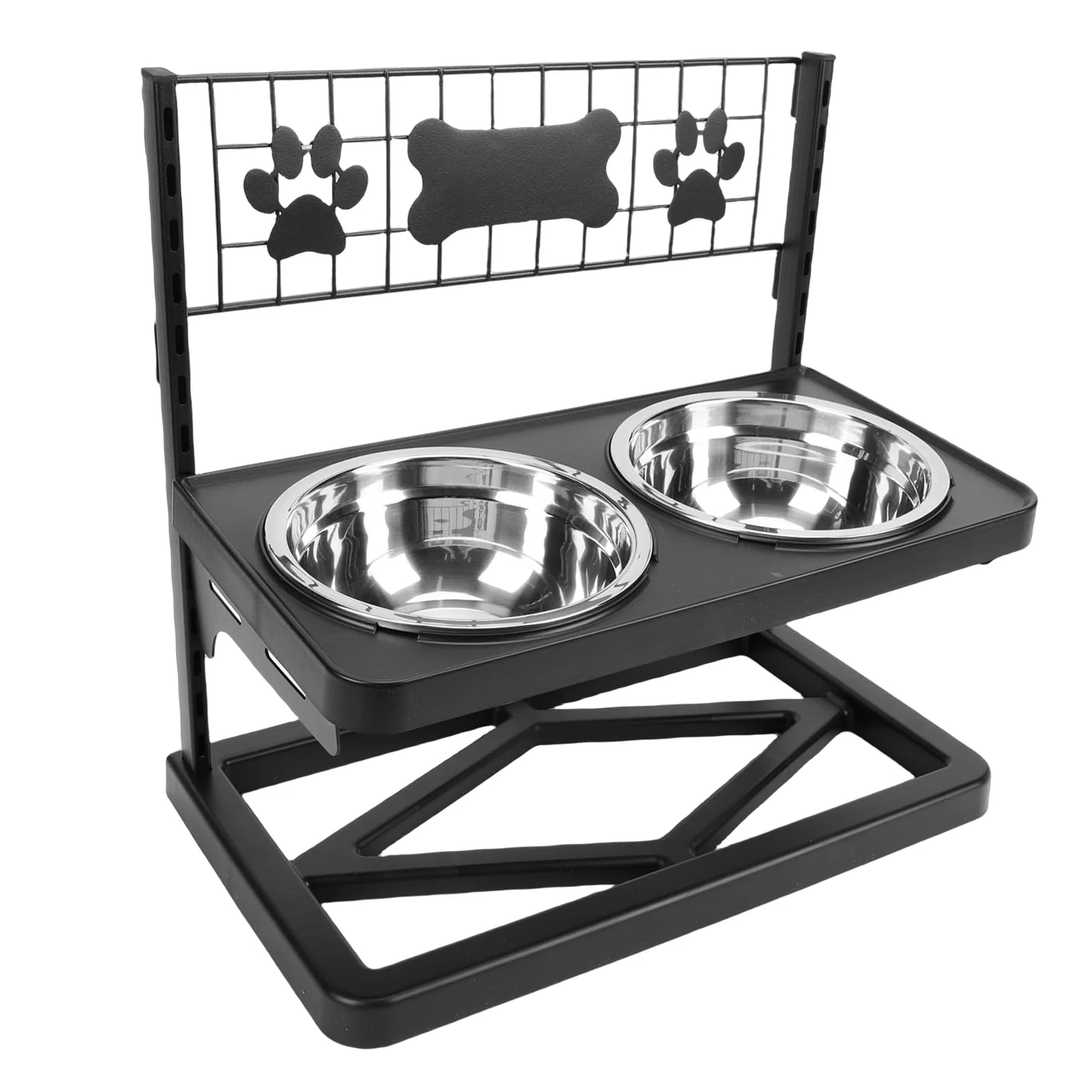 Zerodis Fournitures pour Chiens Support de Gamelle surélevé en Métal pour Chien Support de Gamelle surélevé Réglable en Hauteur avec 2 Récipients d'eau et de Nourriture en Acier Inoxydable pour