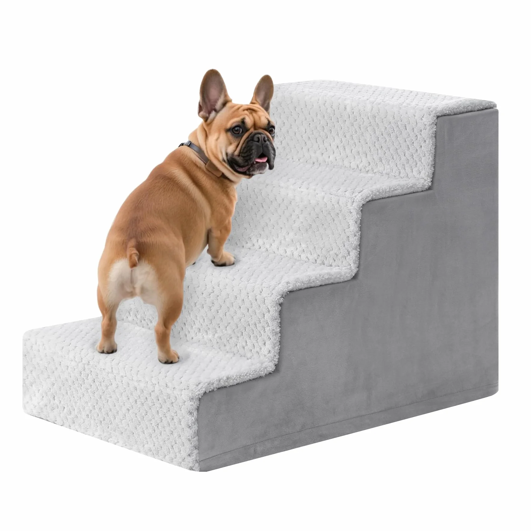 Escalier pour Chien 4 Marches Amovible Lavable Gris pour Chiens Pattes Courtes Âgés