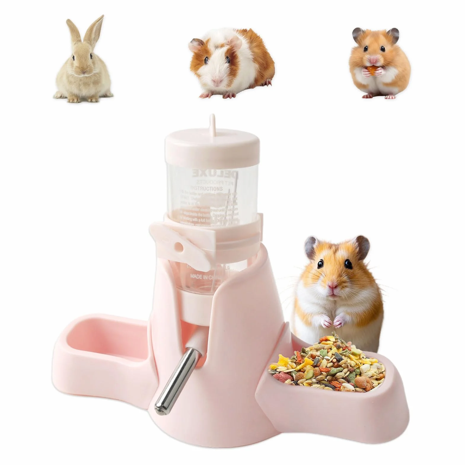 Gourde 3 en 1 pour hamster 80 ml avec double gamelle et support sans fuite distributeur d'eau automatique