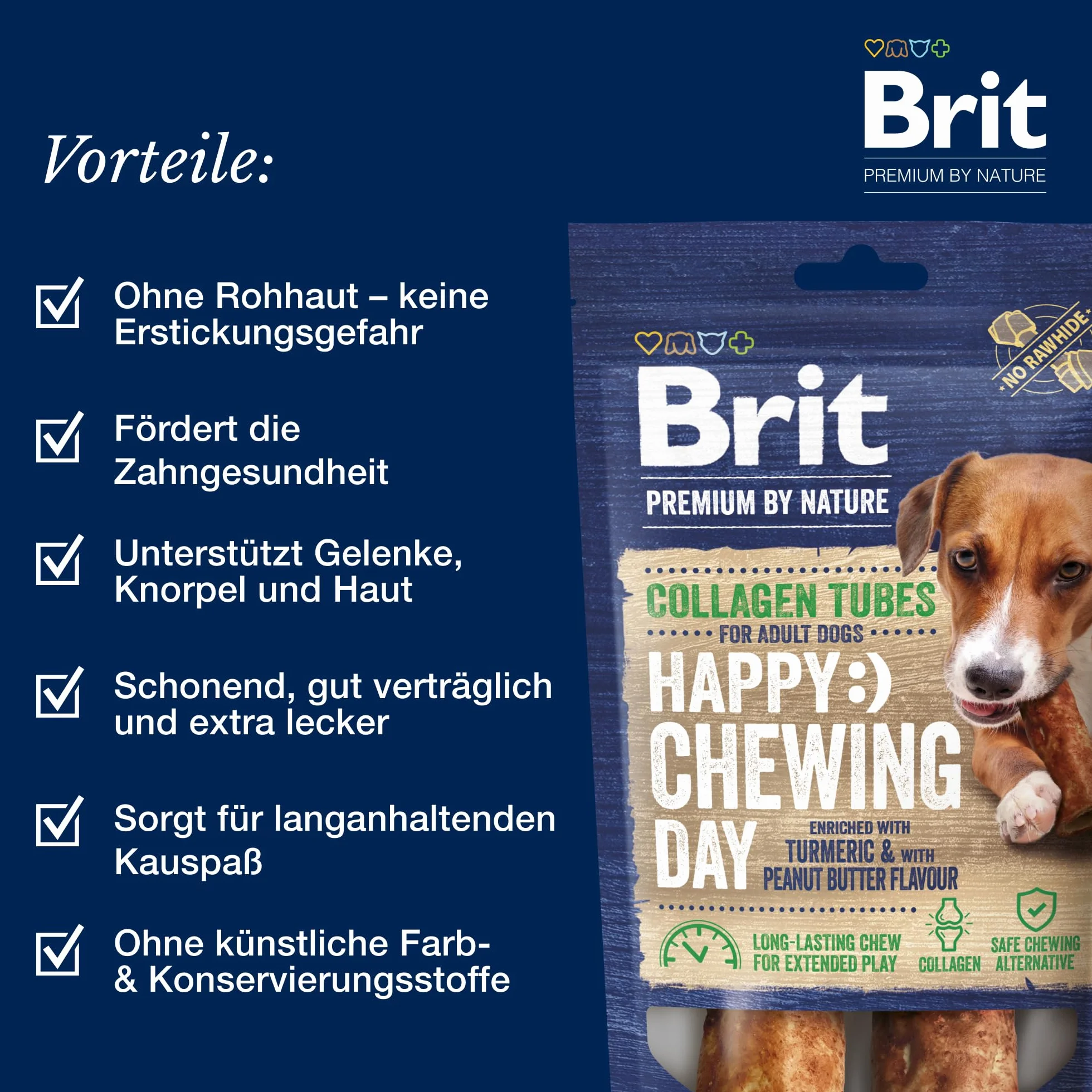Brit Premium by Nature Lot de 2 Rouleaux de collagène à mâcher pour Chien, collagène de bœuf et Beurre d'arachide
