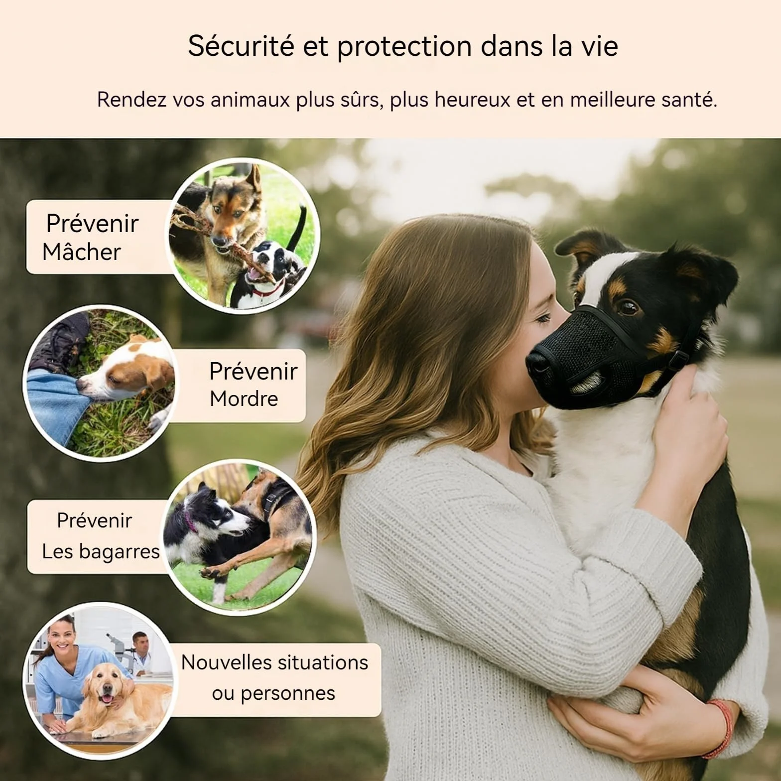 Filet respiratoire pour Chien Colenumone - Anti-Morsure, Anti-Perte de Poils, Anti-charognard, Facile à Nettoyer/enlever, Facile à Couper, Ne Pas frotter (M)