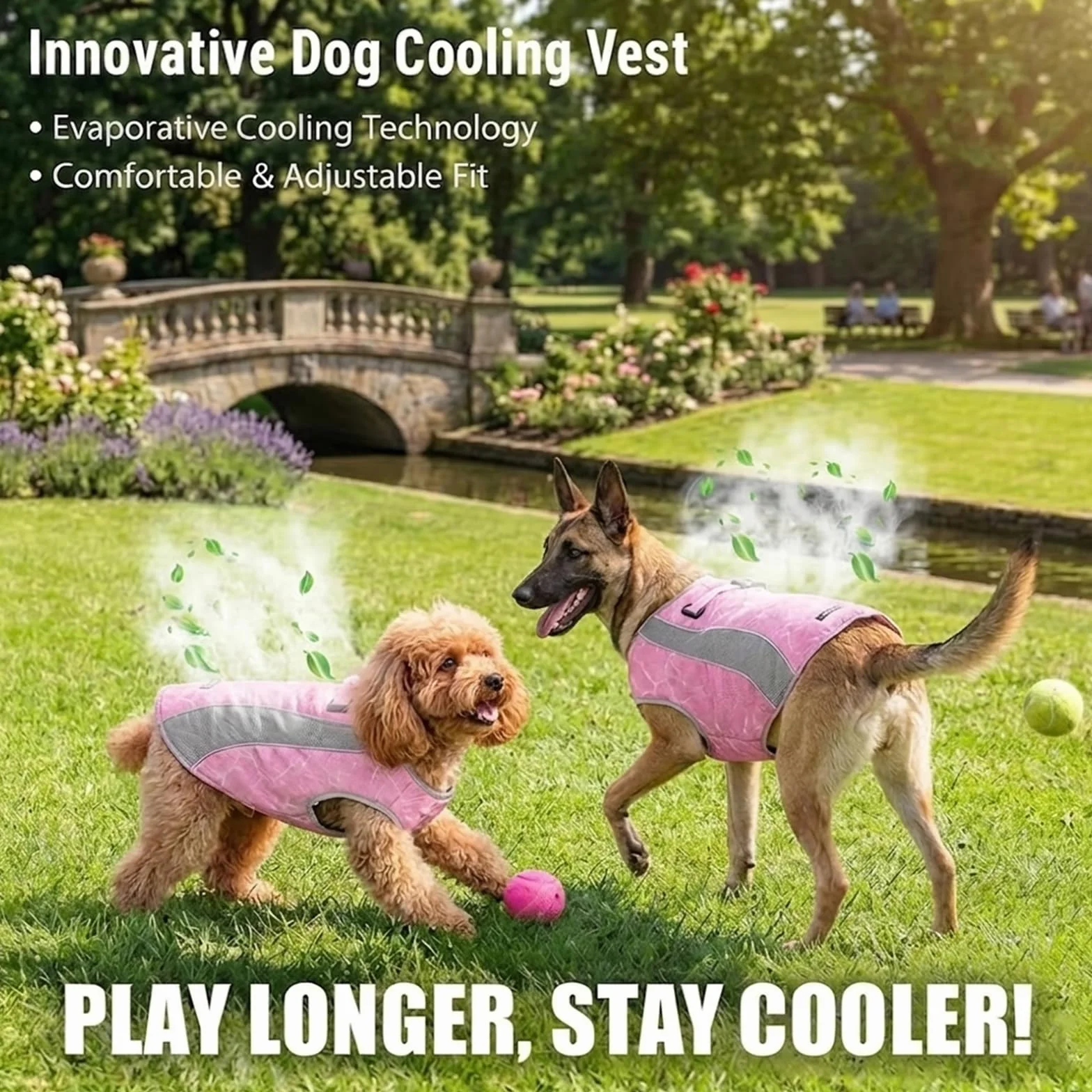 Gilet de Refroidissement pour Chiens avec Protection Solaire, Veste Réfléchissante Respirante Rose L