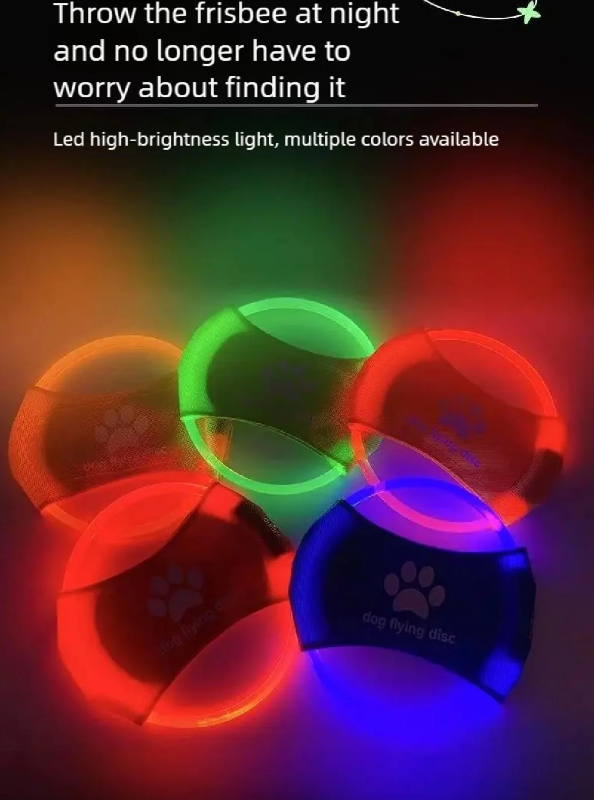 Lot de 2 frisbee lumineux LED pour chien, TPU non toxique, caoutchouc souple résistant aux morsures, rechargeable