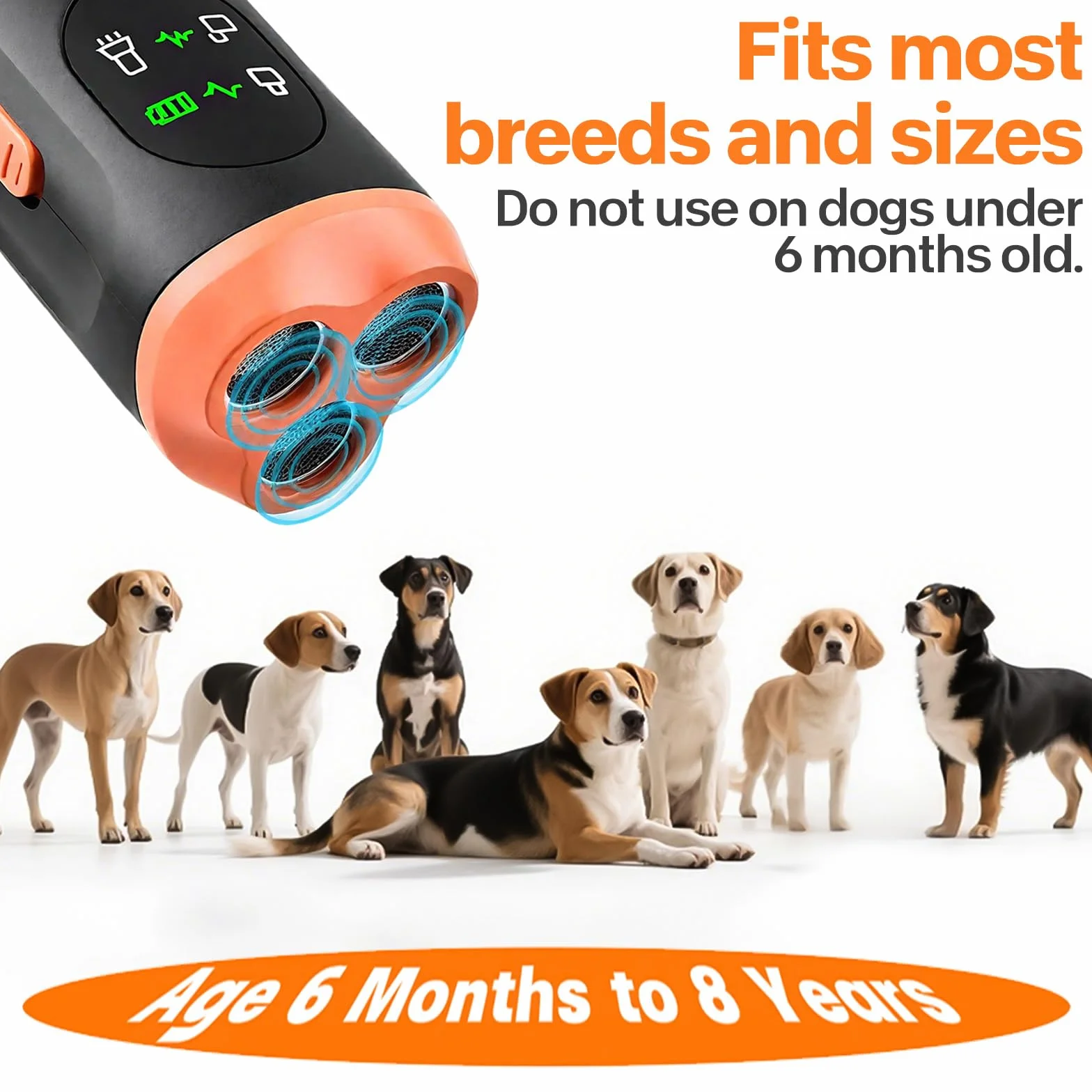 Anti Aboiement Chien Ultrason Puissant 3 Modes Dispositif Portatif 33 Pieds avec Lampe Stroboscopique