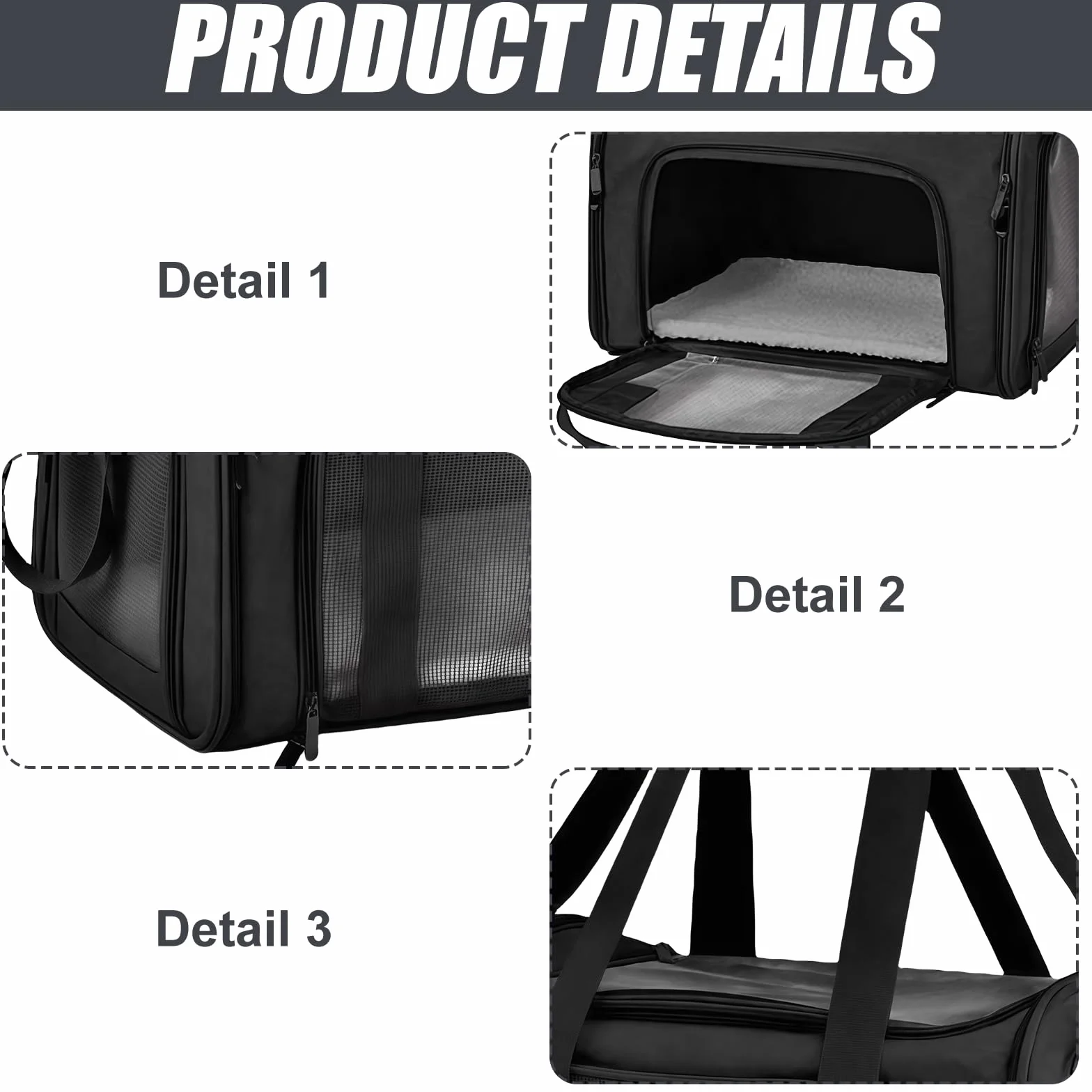 Pliant Sac de Transport pour Chat Noir Portable Voyage Respirant Petit Animal