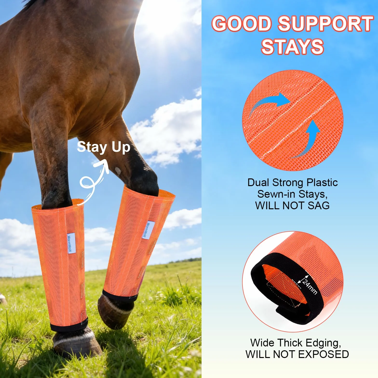 Bottes anti-mouches pour chevaux Lot de 4 - Maille ample réglable - Orange