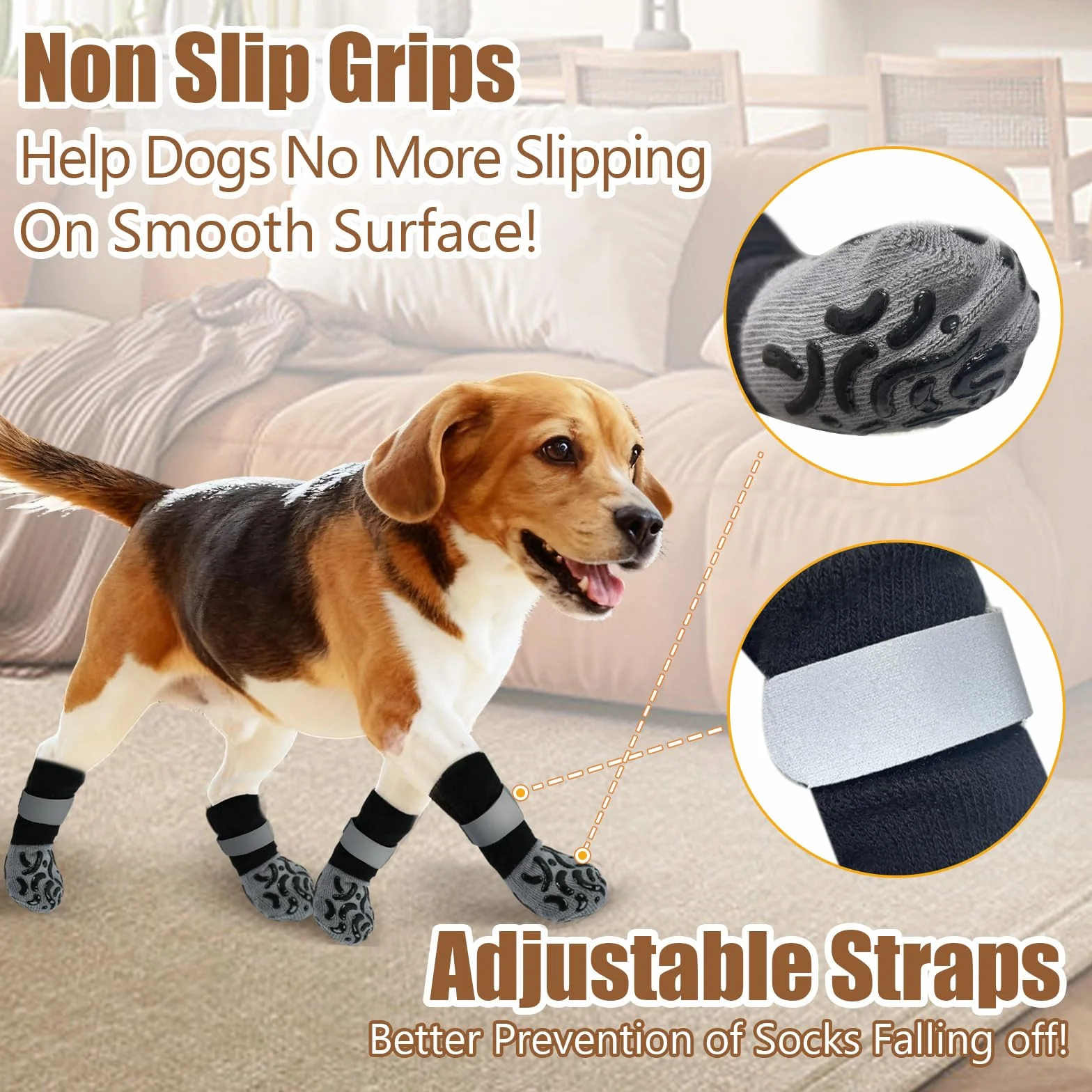Chaussettes Antidérapantes pour Chiens 2 Paires Pattes Animal Sol Intérieur Petits Moyens Grands