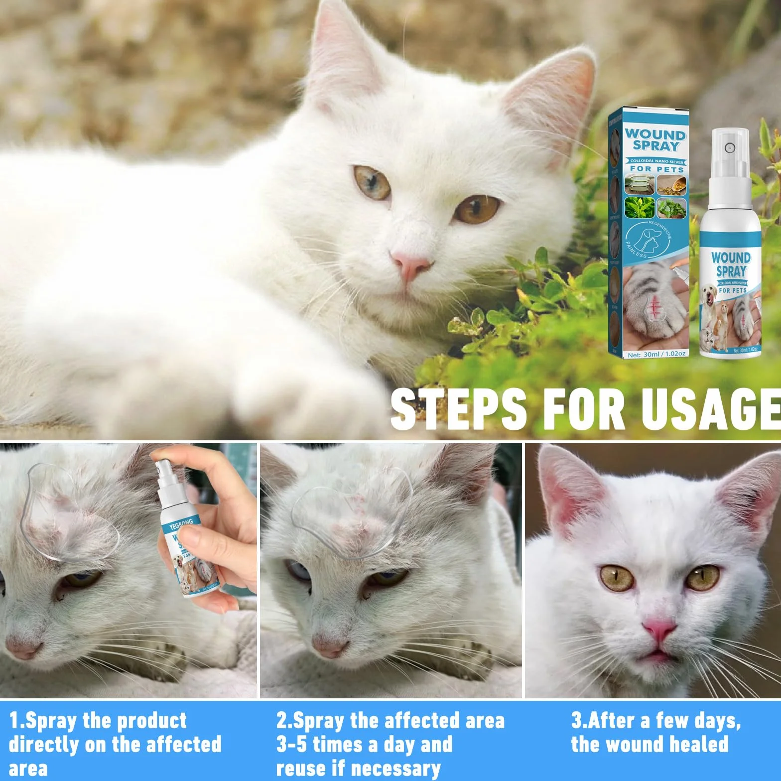 Spray de Guérison pour Animaux Pansement Liquide Cicatrisation Plaies Chien