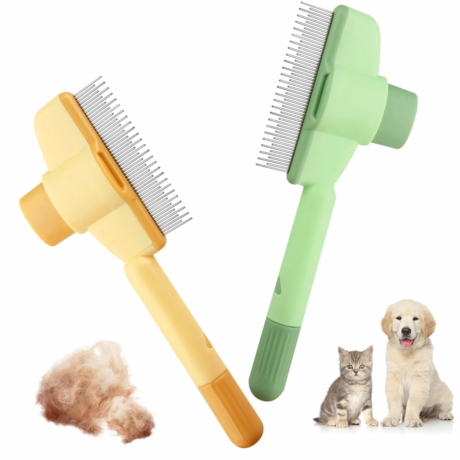 Brosse pour Chat Autonettoyant 2 Pièces, Peigne pour Chats Poil Long et Court, Brosse Attrape Poils avec Bouton de Déverrouillage