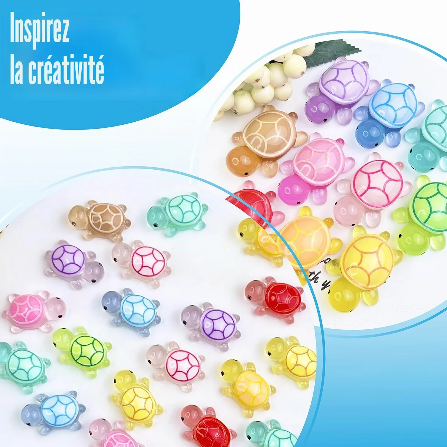 Figurines Miniatures Lumineuses Fluorescentes en Résine Animalier Lot de 20 Mini Tortues - Déco Micro Paysage Aquarium Bonsaï Jardin
