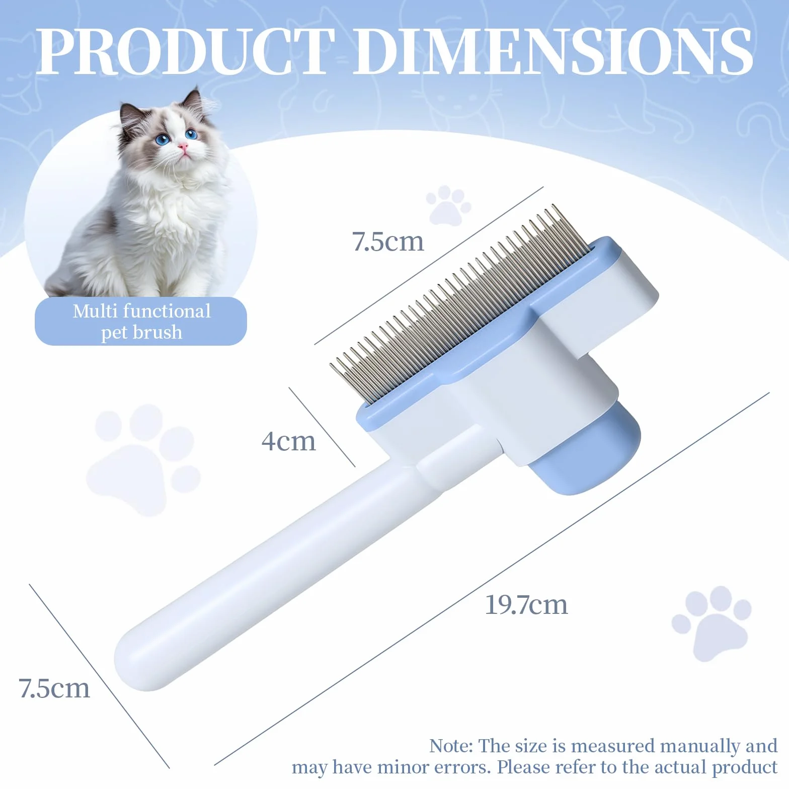 Brosse pour Chat et Chien, Brosse Poil Long et Court, Peigne Anti Puces Auto-Nettoyante 1mm