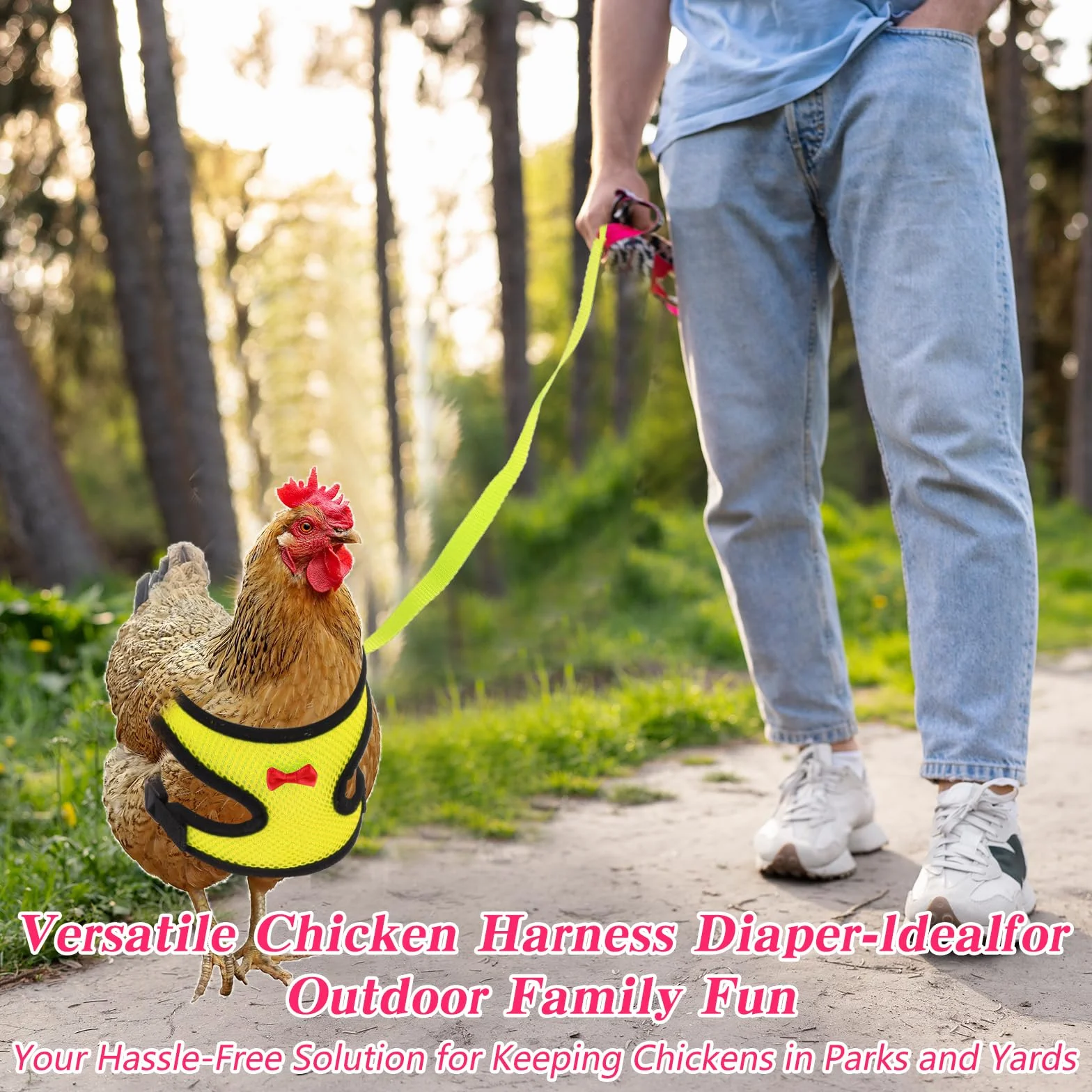Harnais et laisse réglables en nylon pour poules canards oies petits animaux (rose, M)