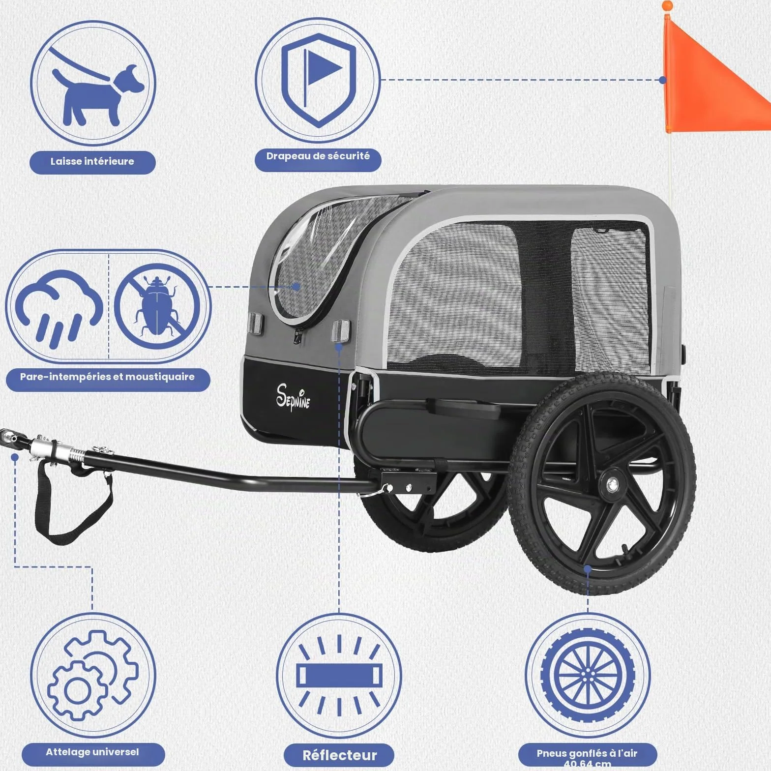 Remorque de vélo pour Chiens de Petite et Moyenne Taille, 23 kg, Pliable, avec Roues à dégagement Rapide, idéale pour Les randonnées à vélo et Les activités de Plein air