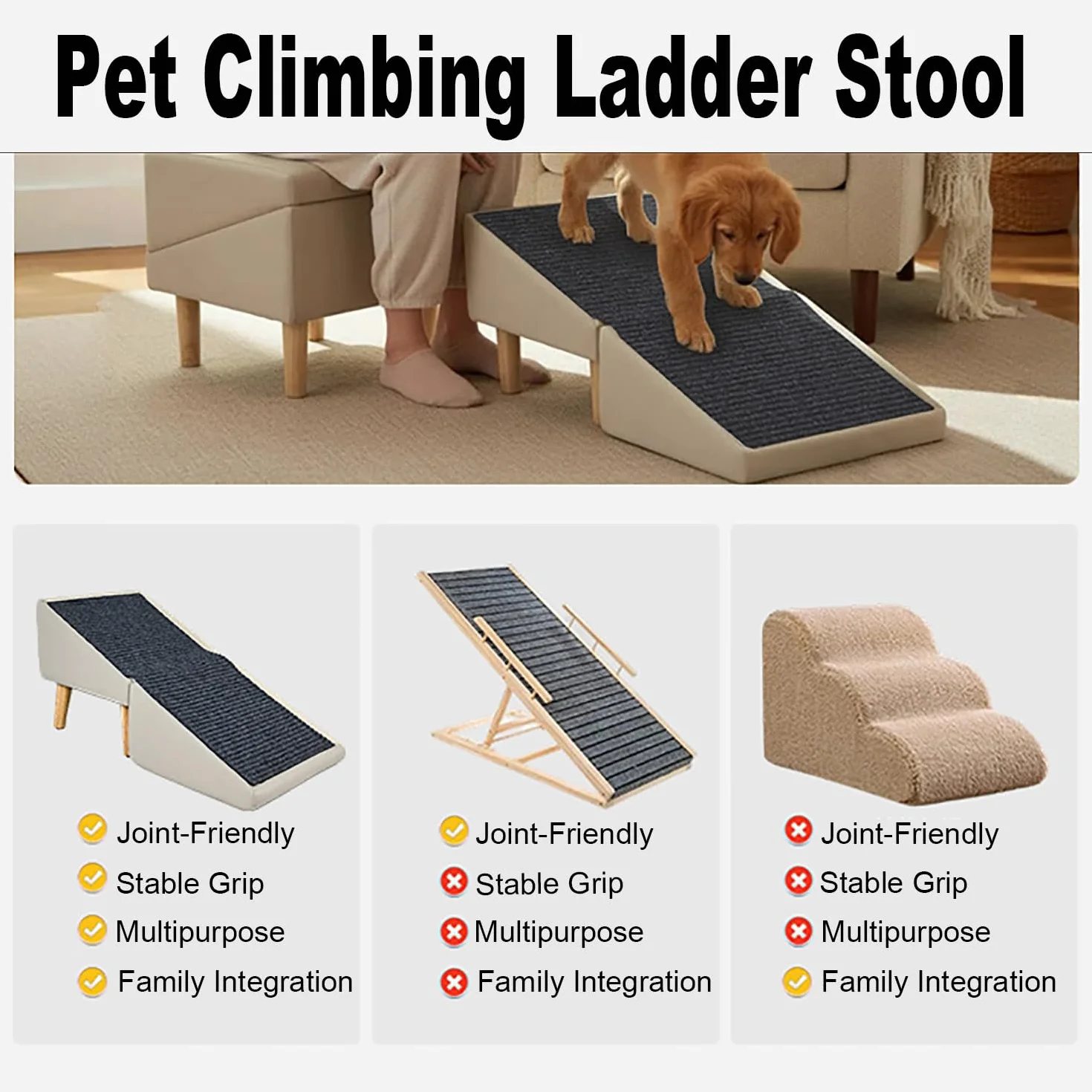 Rampe pour Chien 2 en 1 Antidérapant Pliable pour Lit, Escalier Multifonctionnel Légère pour Intérieur