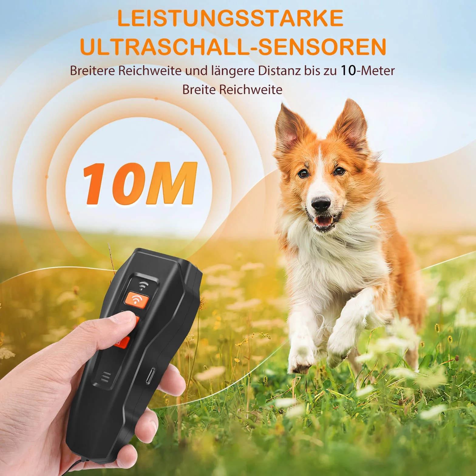 Anti Aboiement Chien Répulsif à Ultrasons Antibell Puissant Réglable 3 Fréquences 10M Portée Lampe de Poche