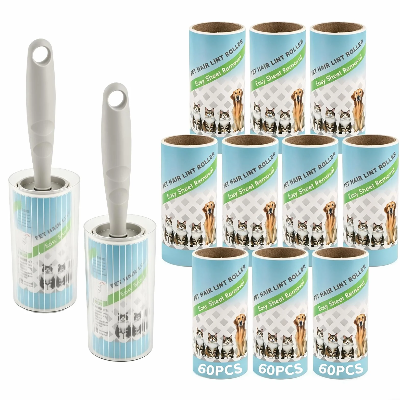 Rouleau Poils Animaux 12 Rouleaux 720 Feuilles Brosse Collante Poils Chat Chien Vêtements Canapé