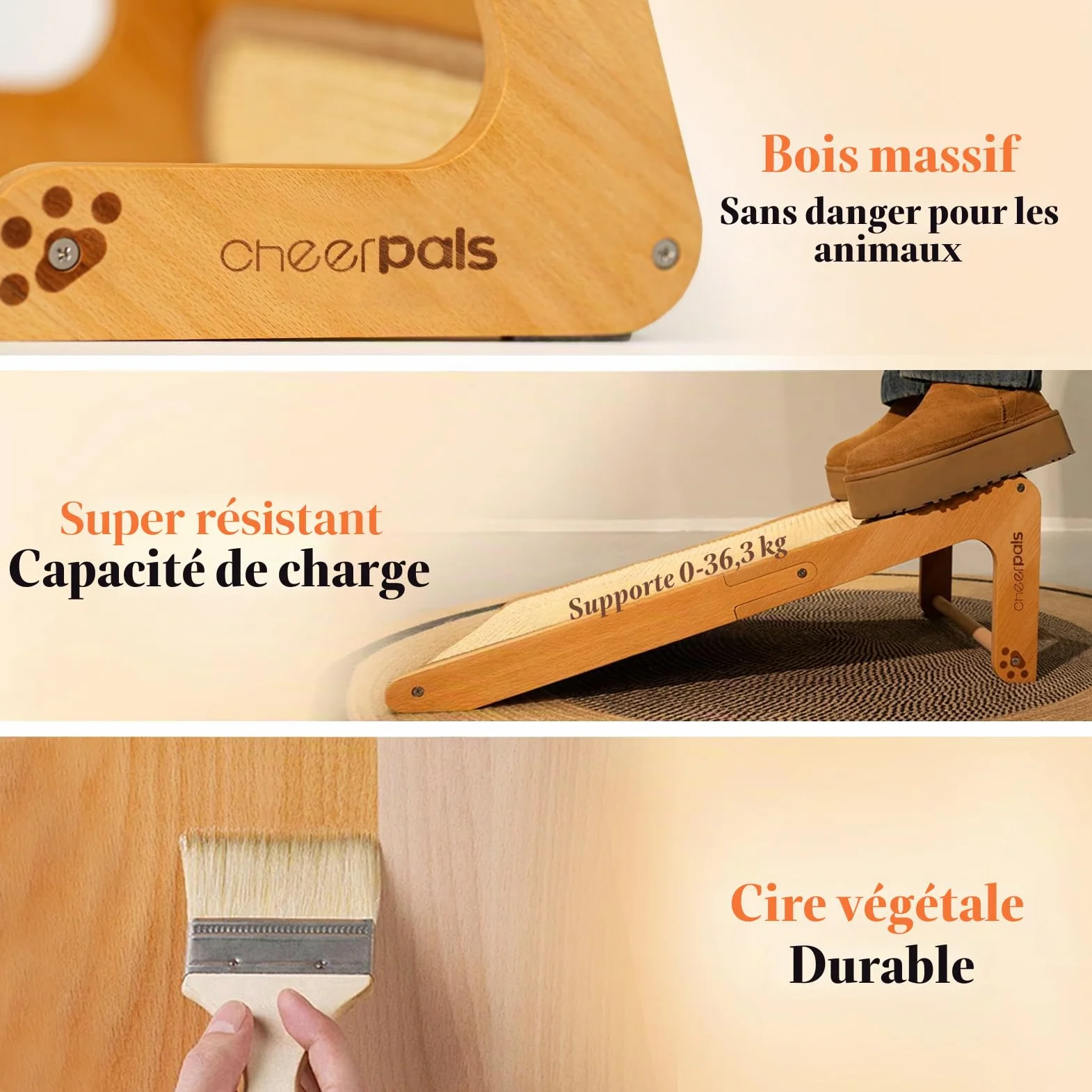 CheerPals Arbre à chat double face en sisal pour chat - 63 cm de haut - Bois de hêtre massif et sisal naturel - Arbre à chat en forme de L pour tous les chats - Pour jouer, se détendre