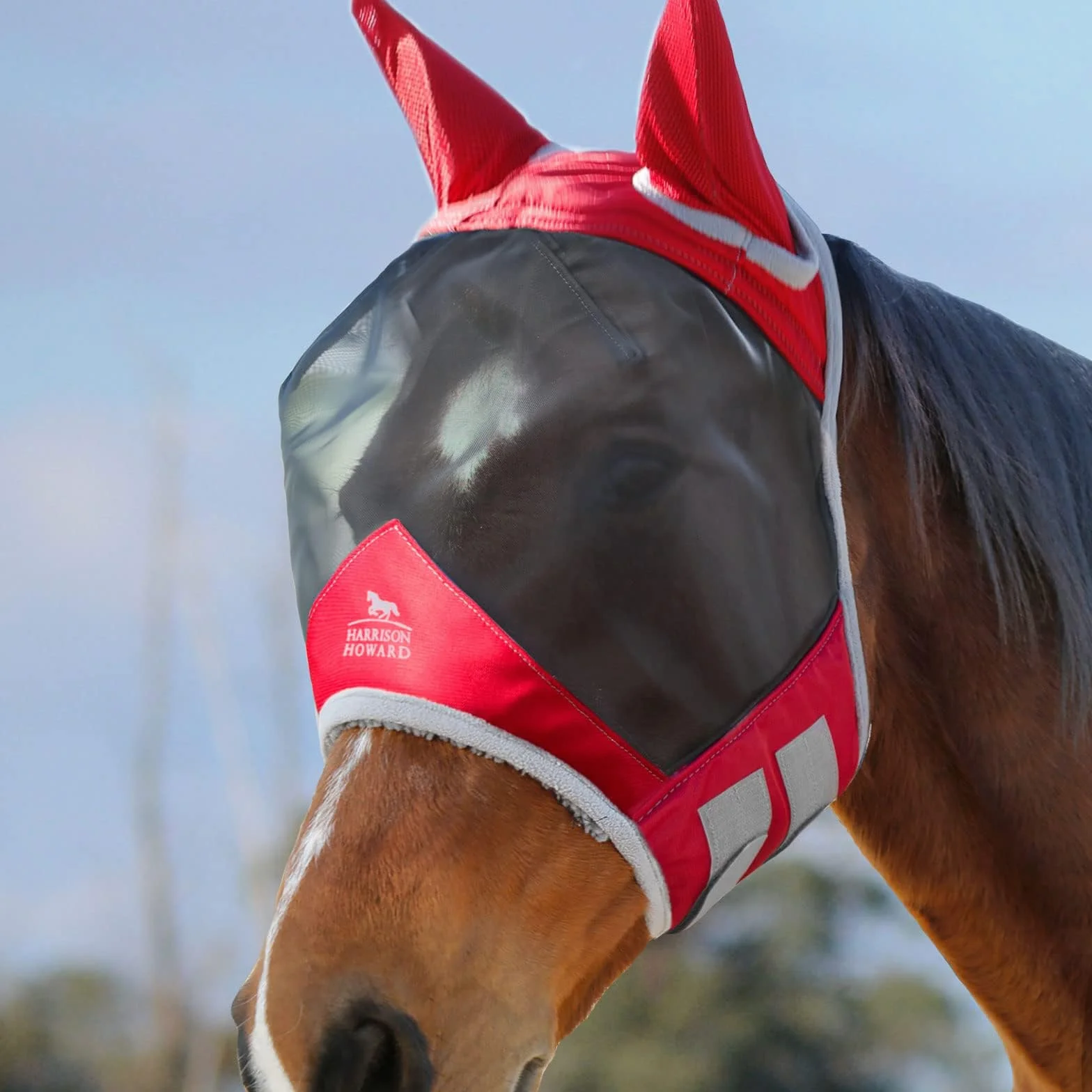 Harrison Howard CareMaster Pro Masque anti-mouches cheval UV Rouge XL full extra