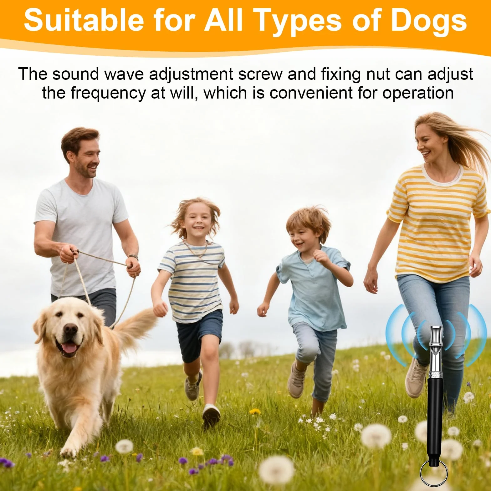 Sifflet Chien Ultrason Anti Aboiement Dressage Rappel avec Lanières, Fréquence Réglable, Silencieux, Noir et Blanc