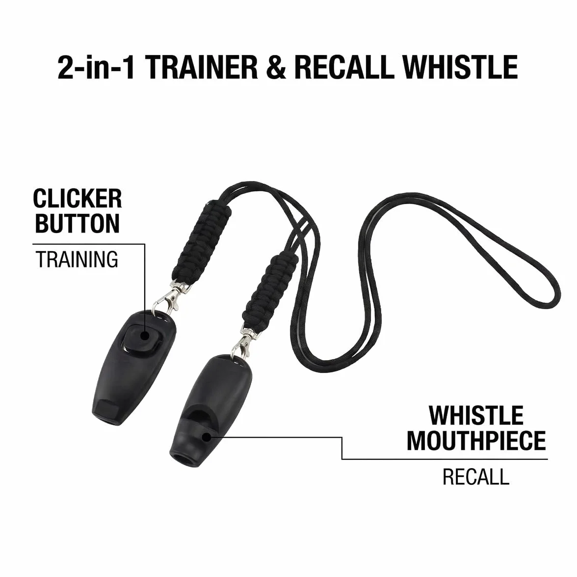 Set de formation 2 en 1 pour chiens avec sifflet et clicker, noir, bracelet de poignet, accessoire pour chiots et chats