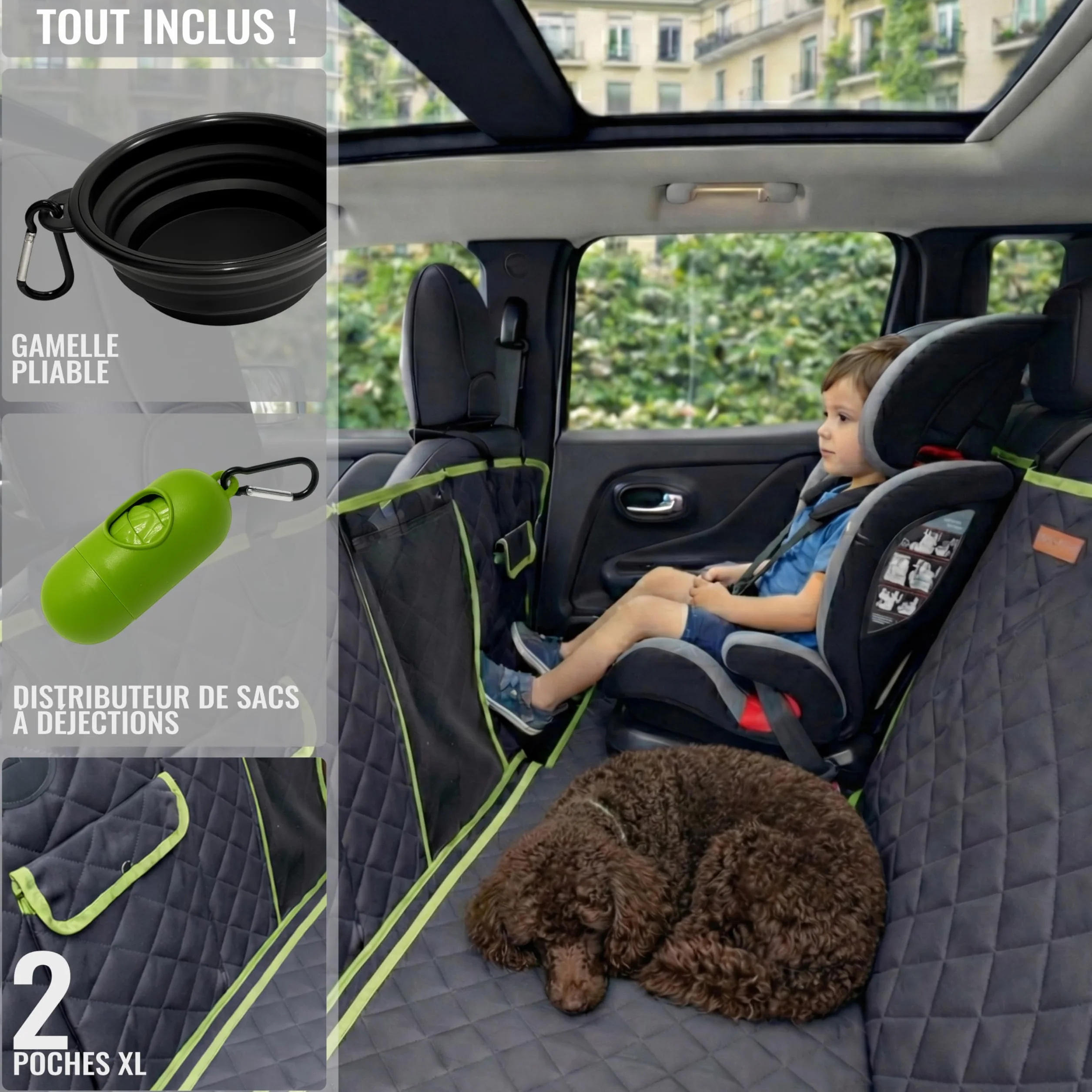 Housse Chien Voiture 6-en-1 600D Imperméable avec Fenêtre Maille Protection Portes