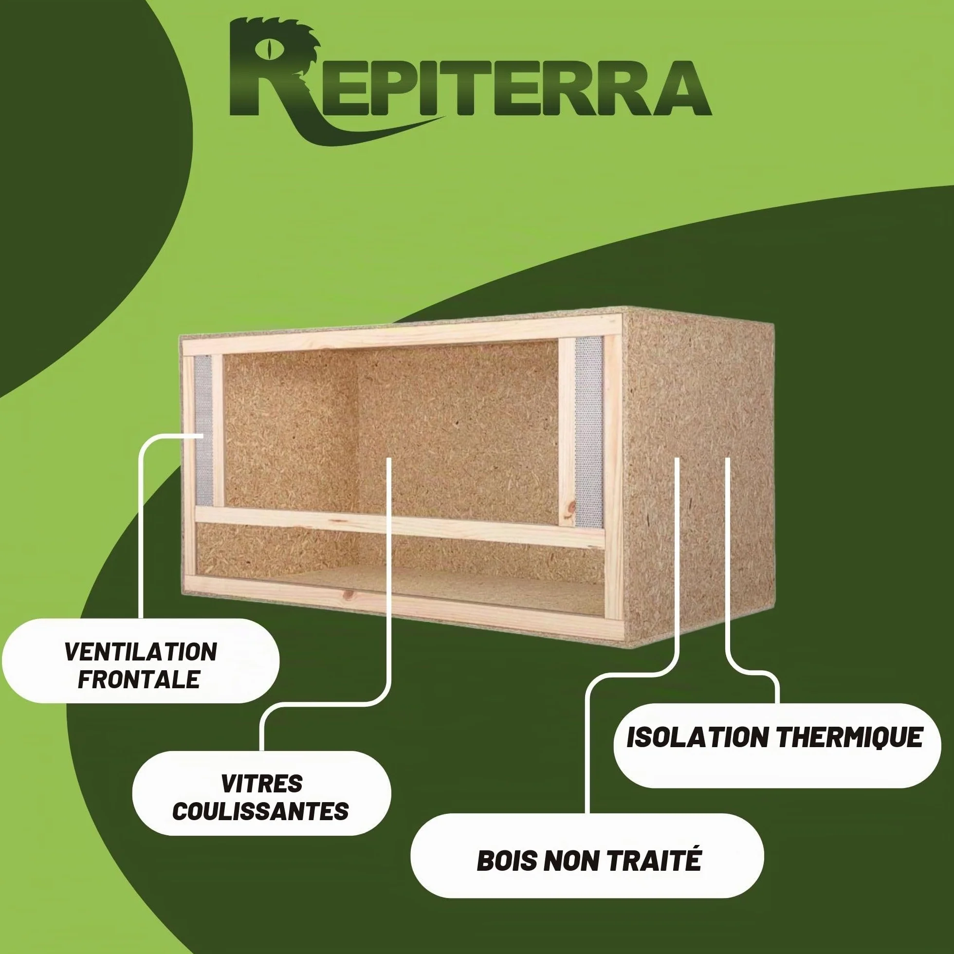 REPITERRA Terrarium En Bois OSB 120x60x60cm avec Aération Facile à Monter