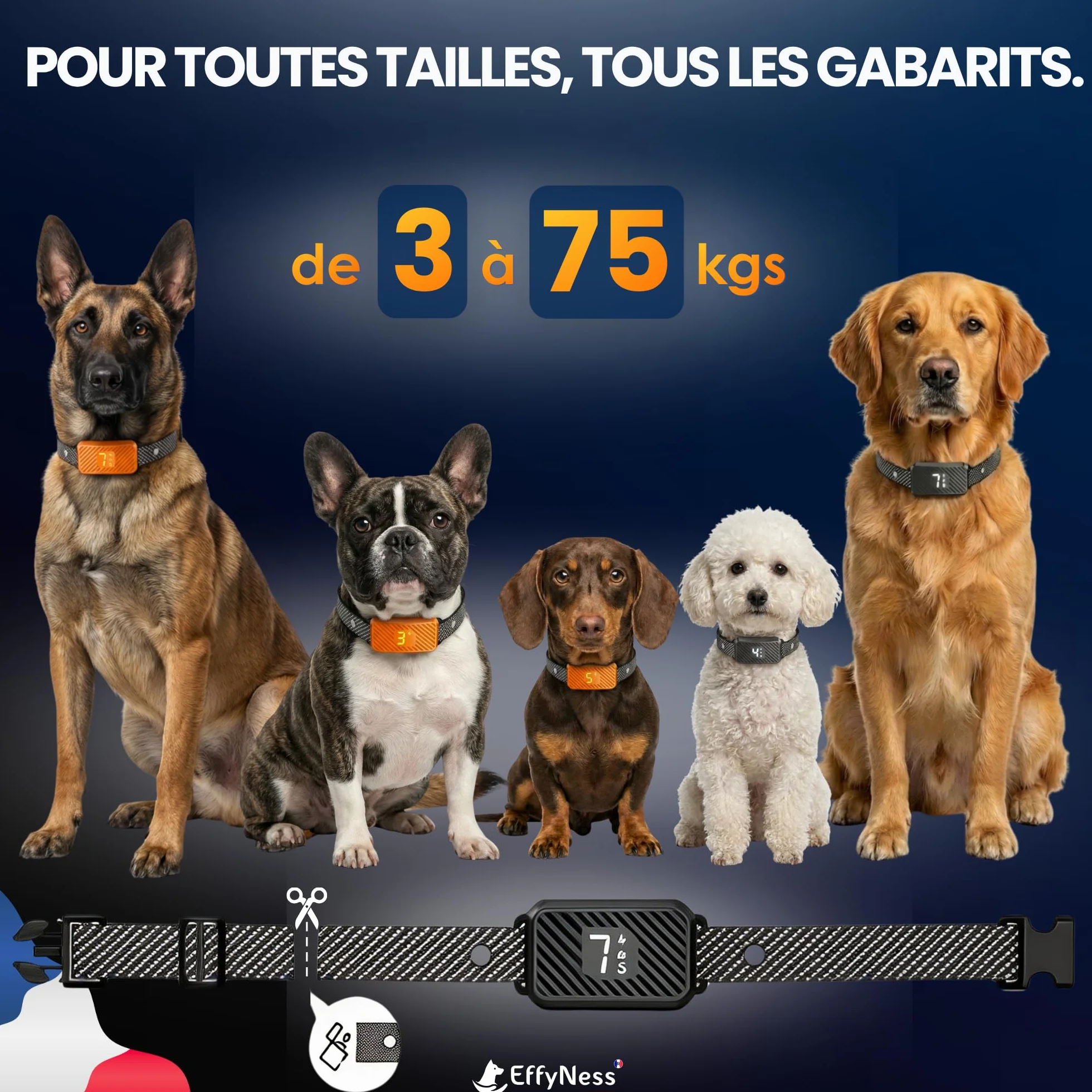 Collier Anti Aboiement Chien Électrique Rechargeable 3 Modes 7 Niveaux Automatique Réglable Sans Douleur