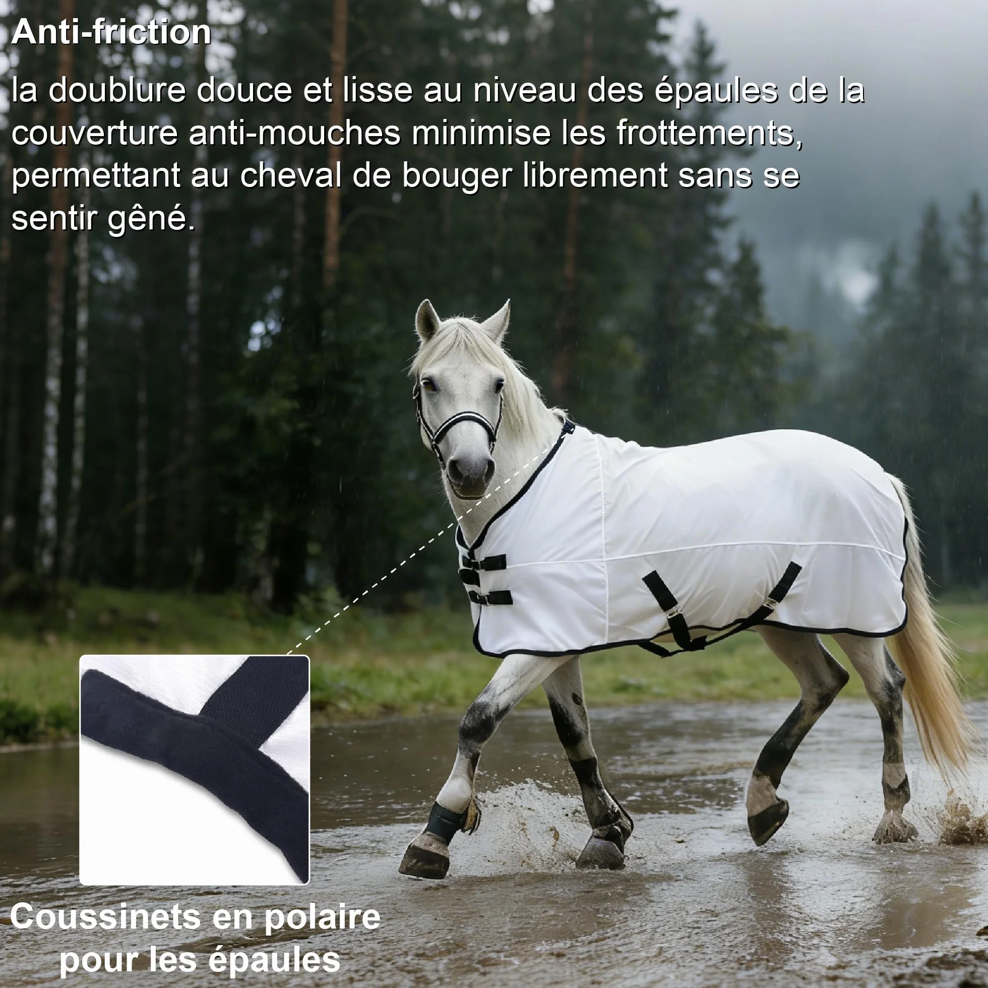 Couverture Anti-Mouches pour Chevaux 130cm Blanc Protection UV Légère Respirante Ajustement Réglable