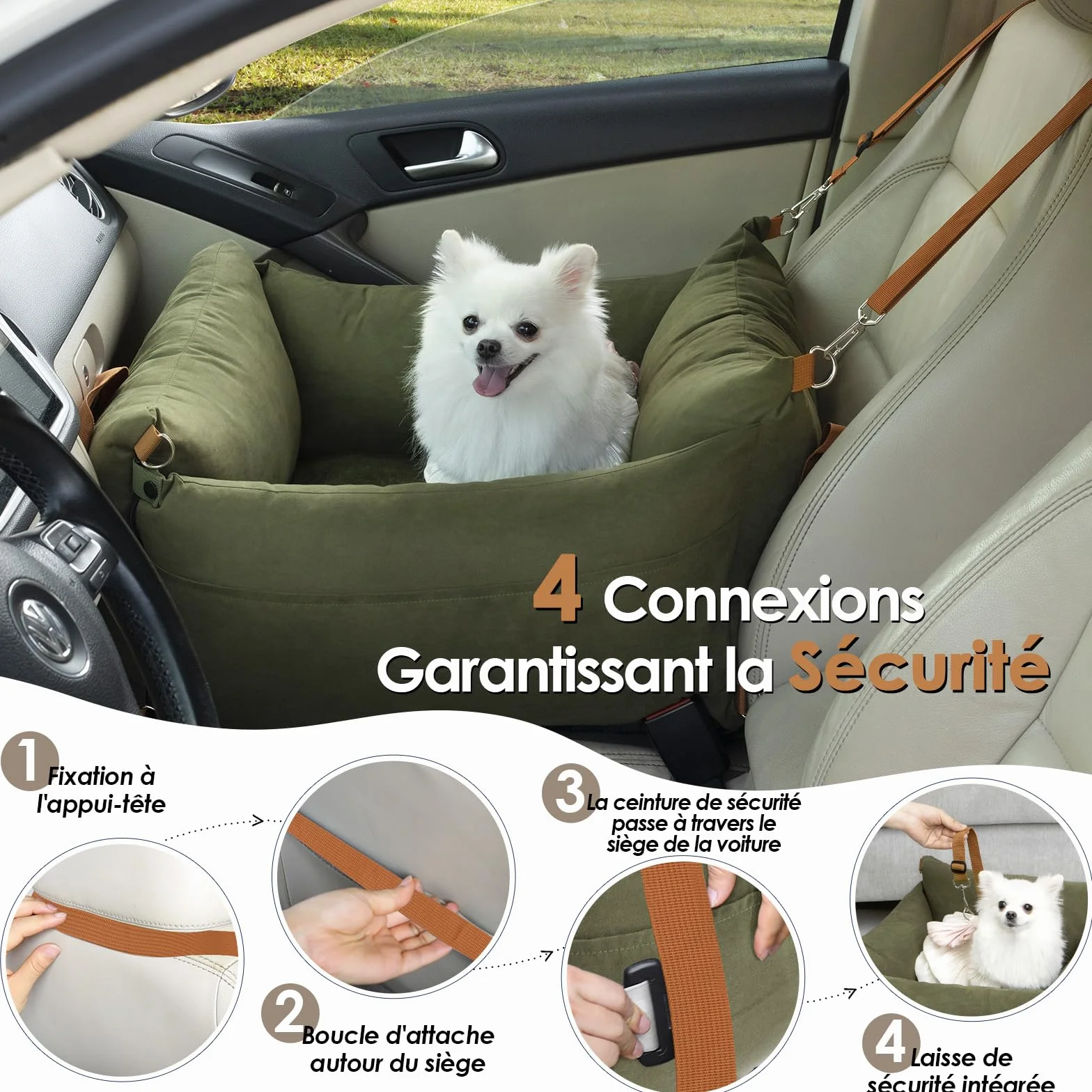 Siege Auto Chien Voiture Portable pour Petite et Moyenne Moins de 15kg avec Aire de Repos Extensible et Clip de Sécurité