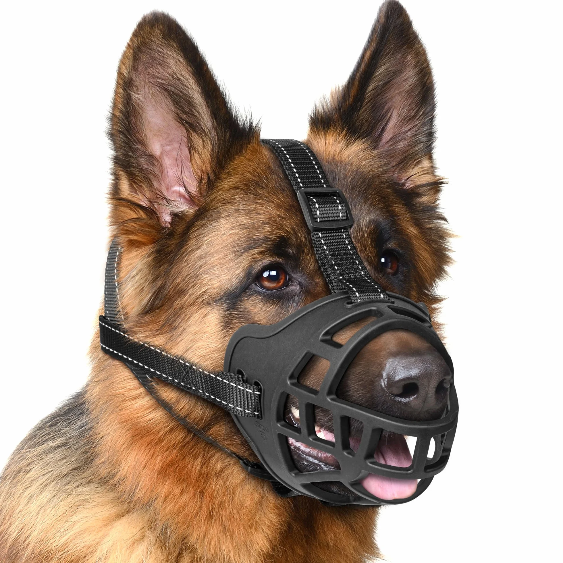 EcoEarth Muselière pour Chien - Muselière Panier Durable pour Chiens de Grande Taille - Grande, Noire - Protège-Dents réglable et Respirant pour empêcher Les morsures et Les aboiements