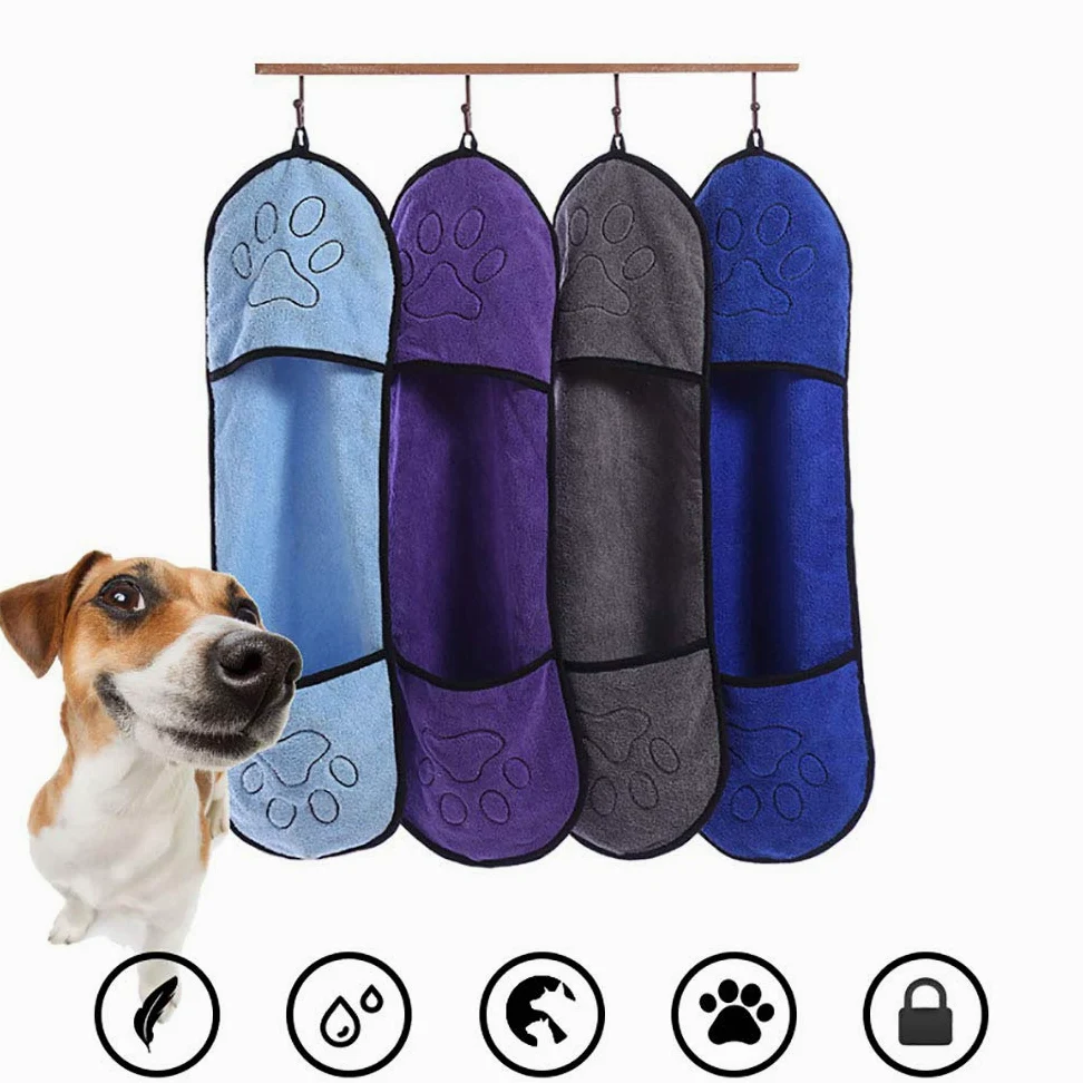 Serviette pour Chien - Absorbante, Douce et Lavable, Serviette de Bain en Microfibre à Séchage Rapide pour Chiens, 65x23cm