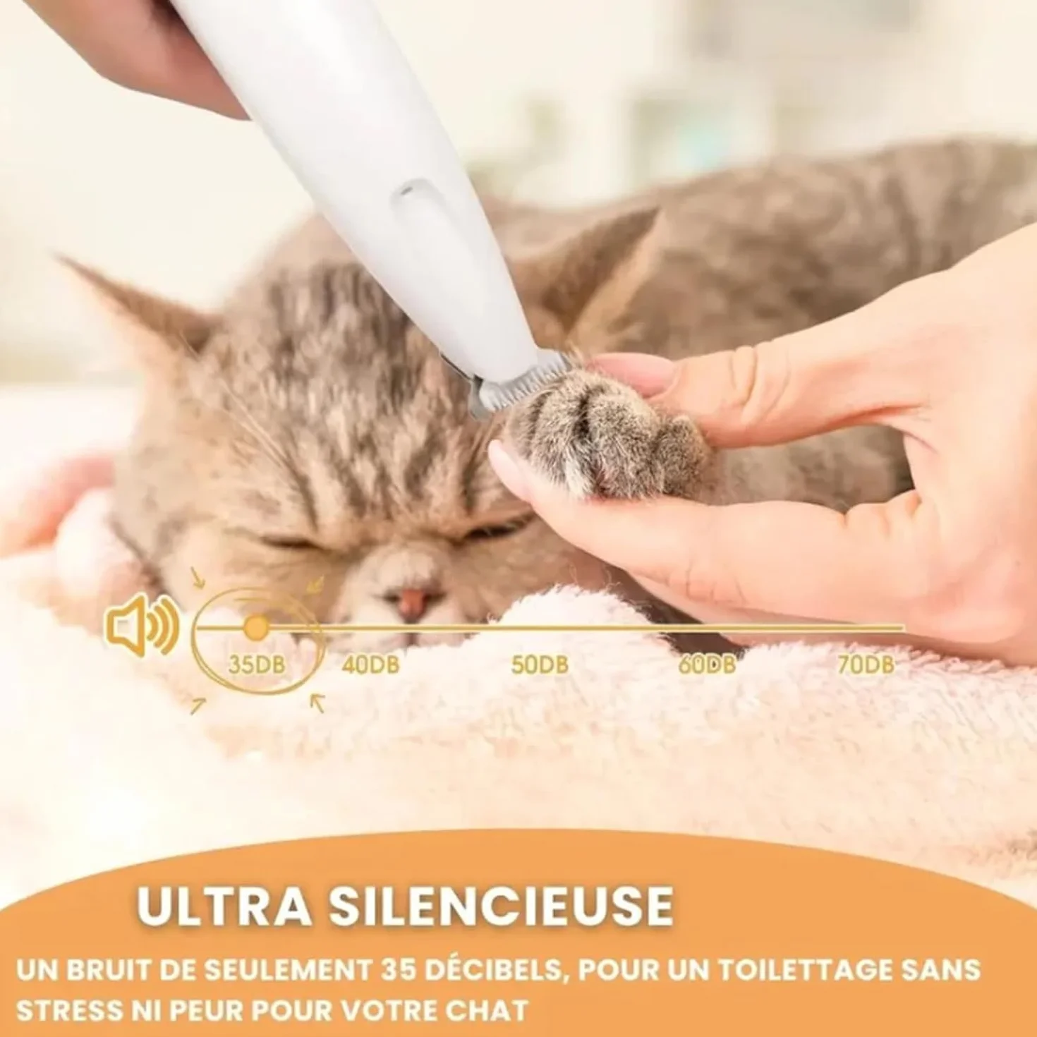 Tondeuse Électrique Patounet pour Chat, Ultra-Silencieuse, Lames Hypoallergéniques, Rechargeable